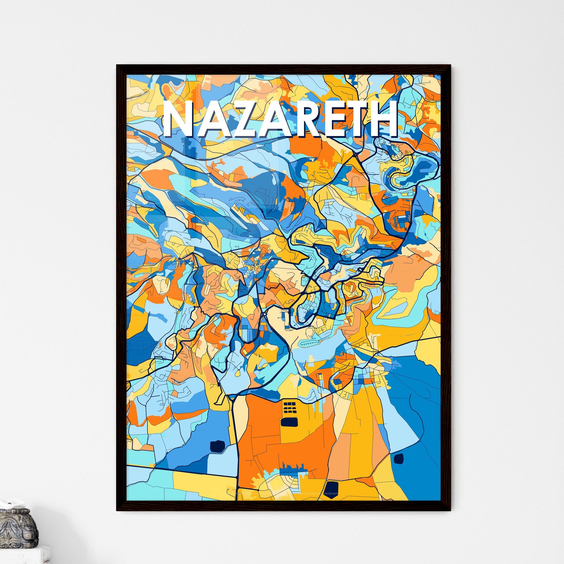 NAZARETH ISRAEL Vibrant Colorful Art Map Poster Blue Orange