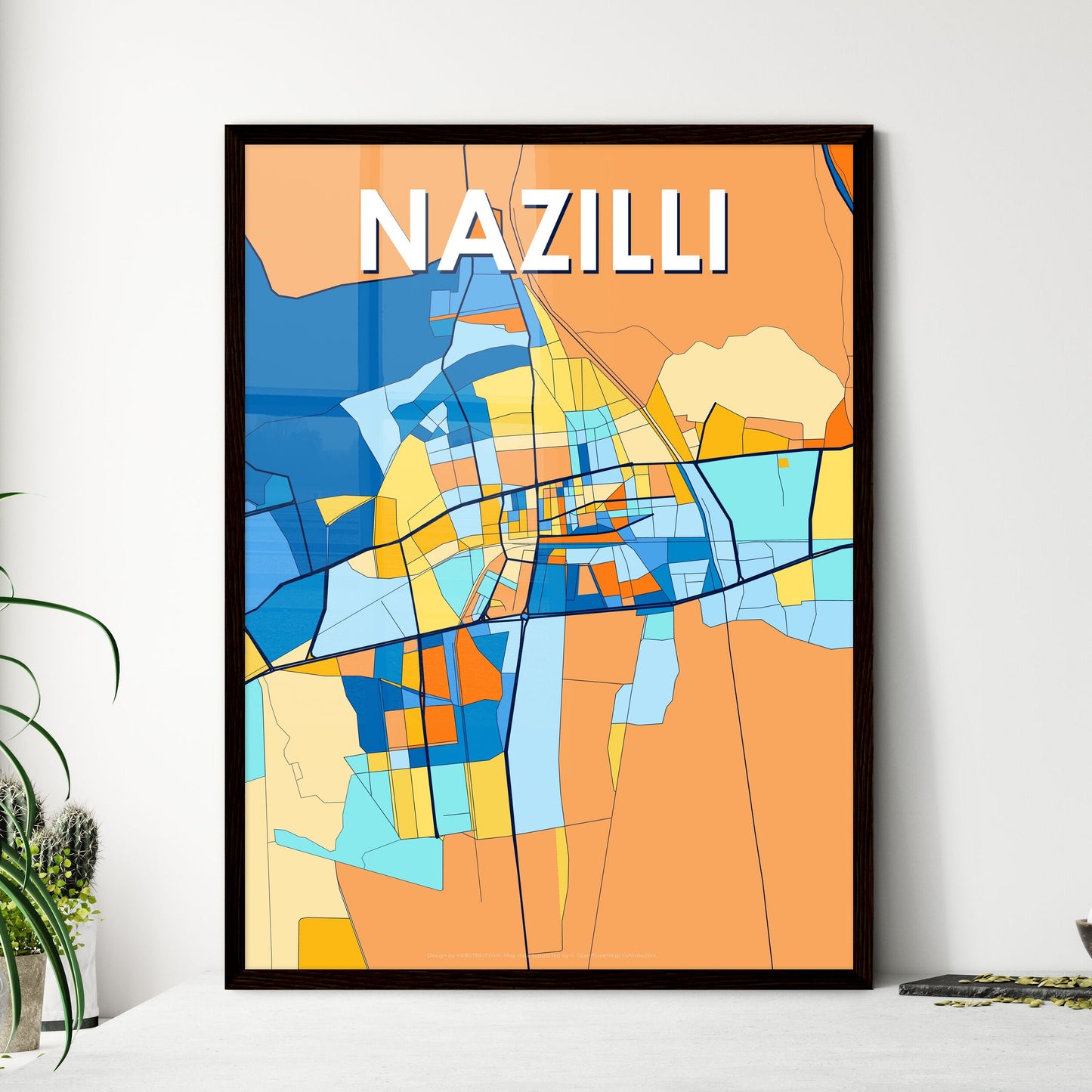 NAZILLI TURKEY Vibrant Colorful Art Map Poster Blue Orange