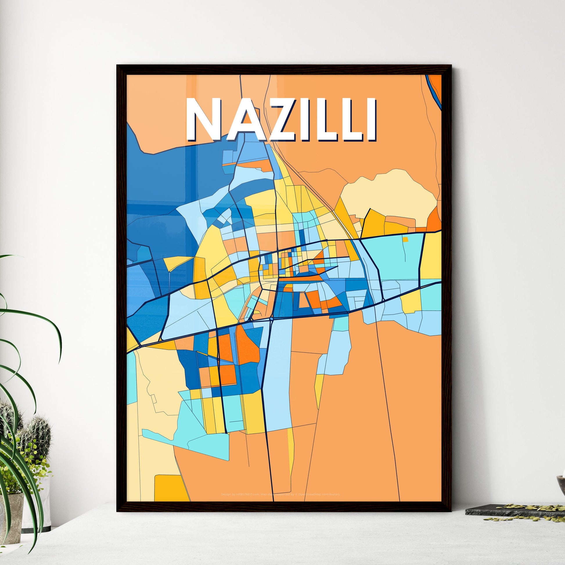 NAZILLI TURKEY Vibrant Colorful Art Map Poster Blue Orange