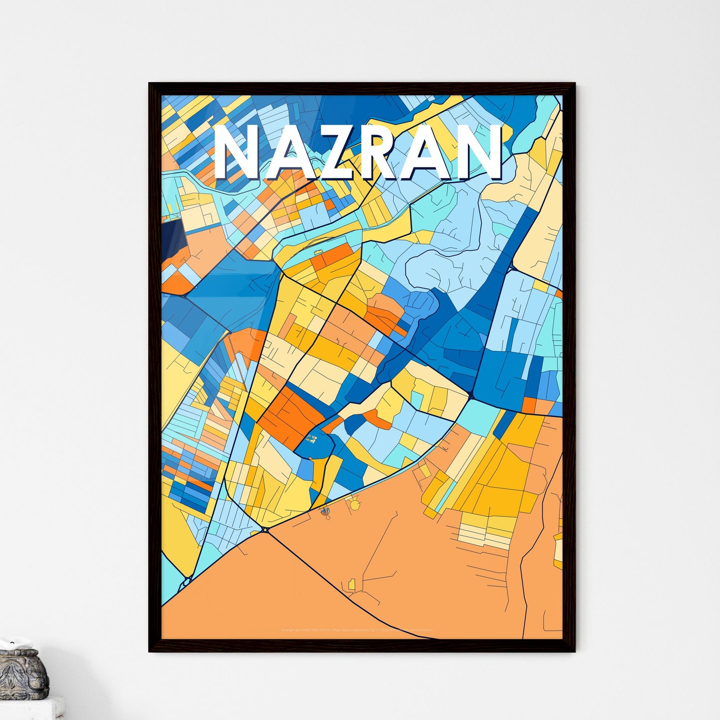 NAZRAN RUSSIA Vibrant Colorful Art Map Poster Blue Orange