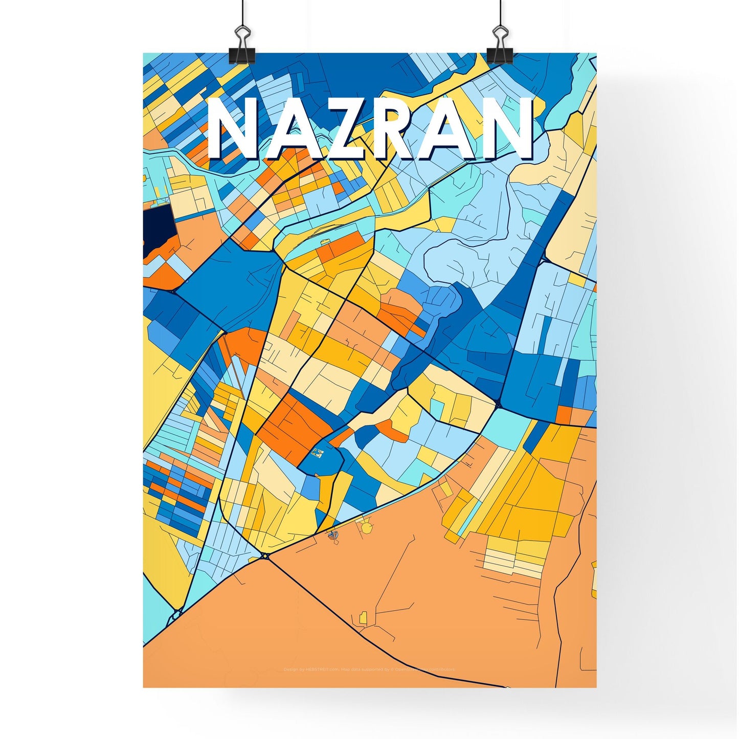 NAZRAN RUSSIA Vibrant Colorful Art Map Poster Blue Orange