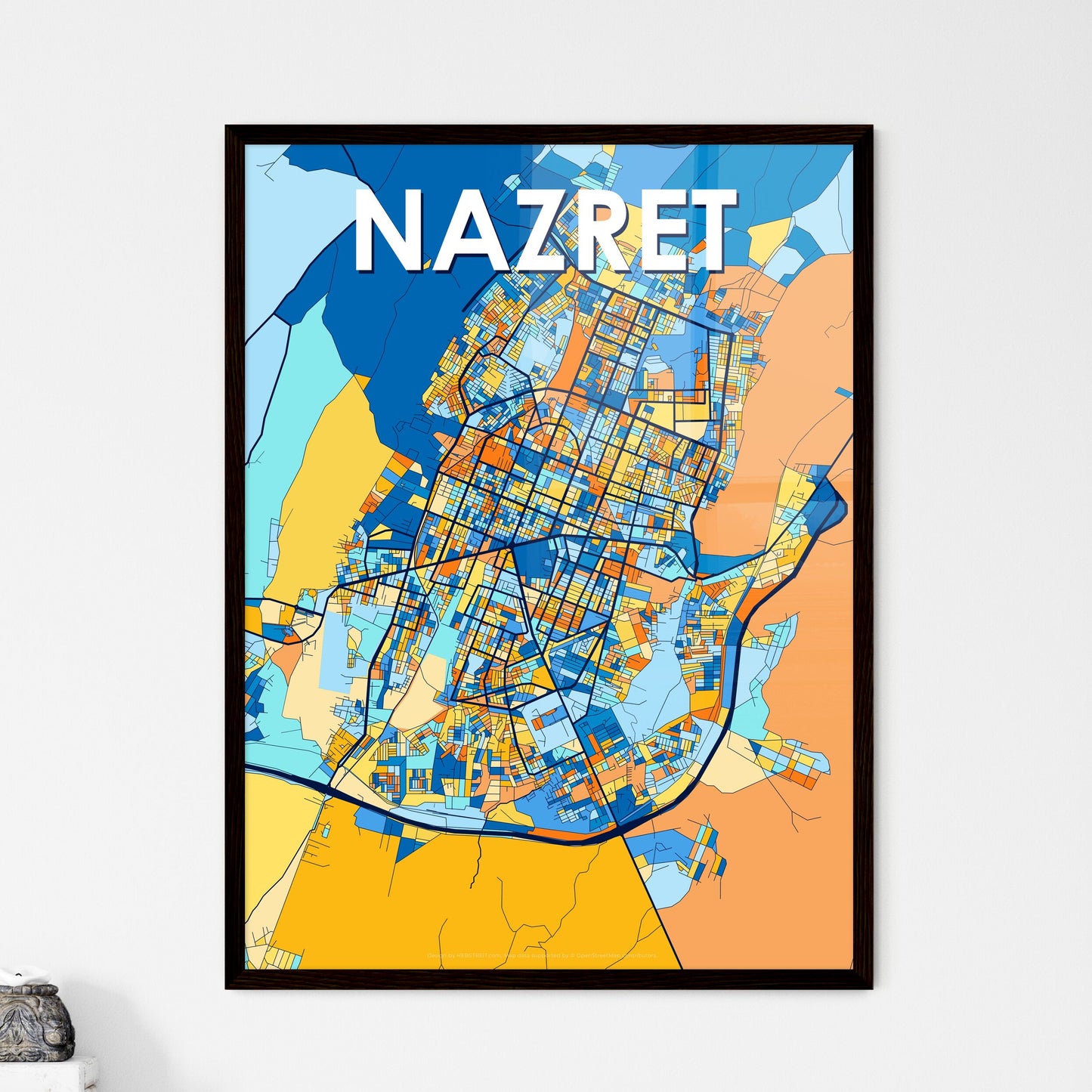 NAZRET ETHIOPIA Vibrant Colorful Art Map Poster Blue Orange