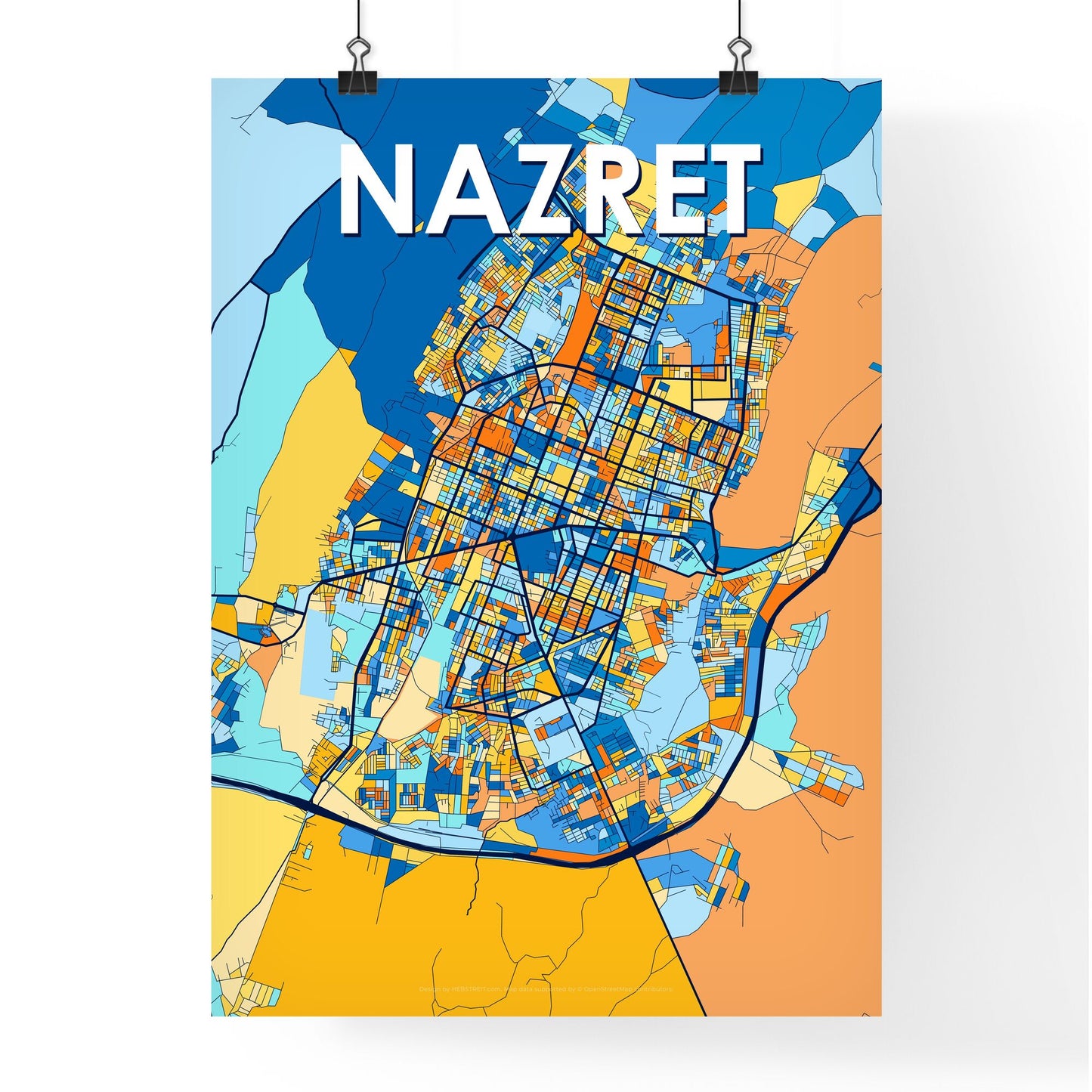 NAZRET ETHIOPIA Vibrant Colorful Art Map Poster Blue Orange