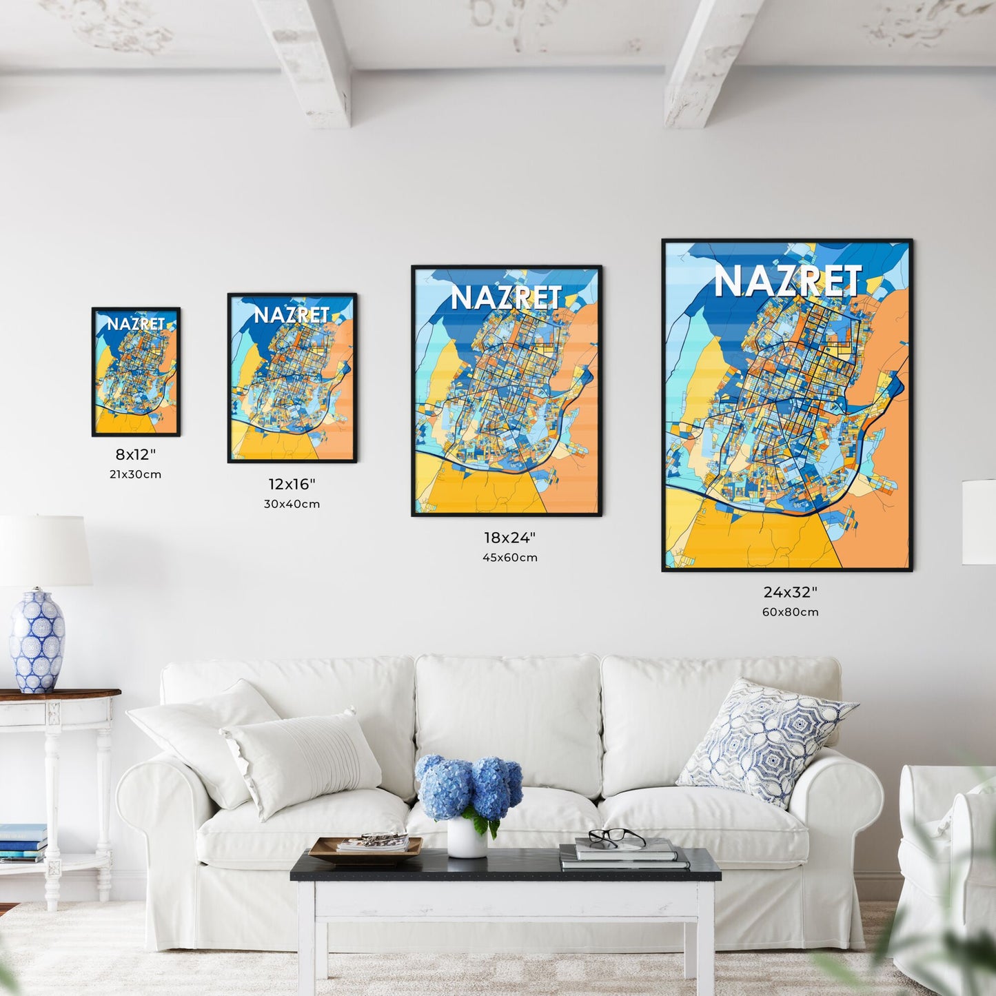 NAZRET ETHIOPIA Vibrant Colorful Art Map Poster Blue Orange