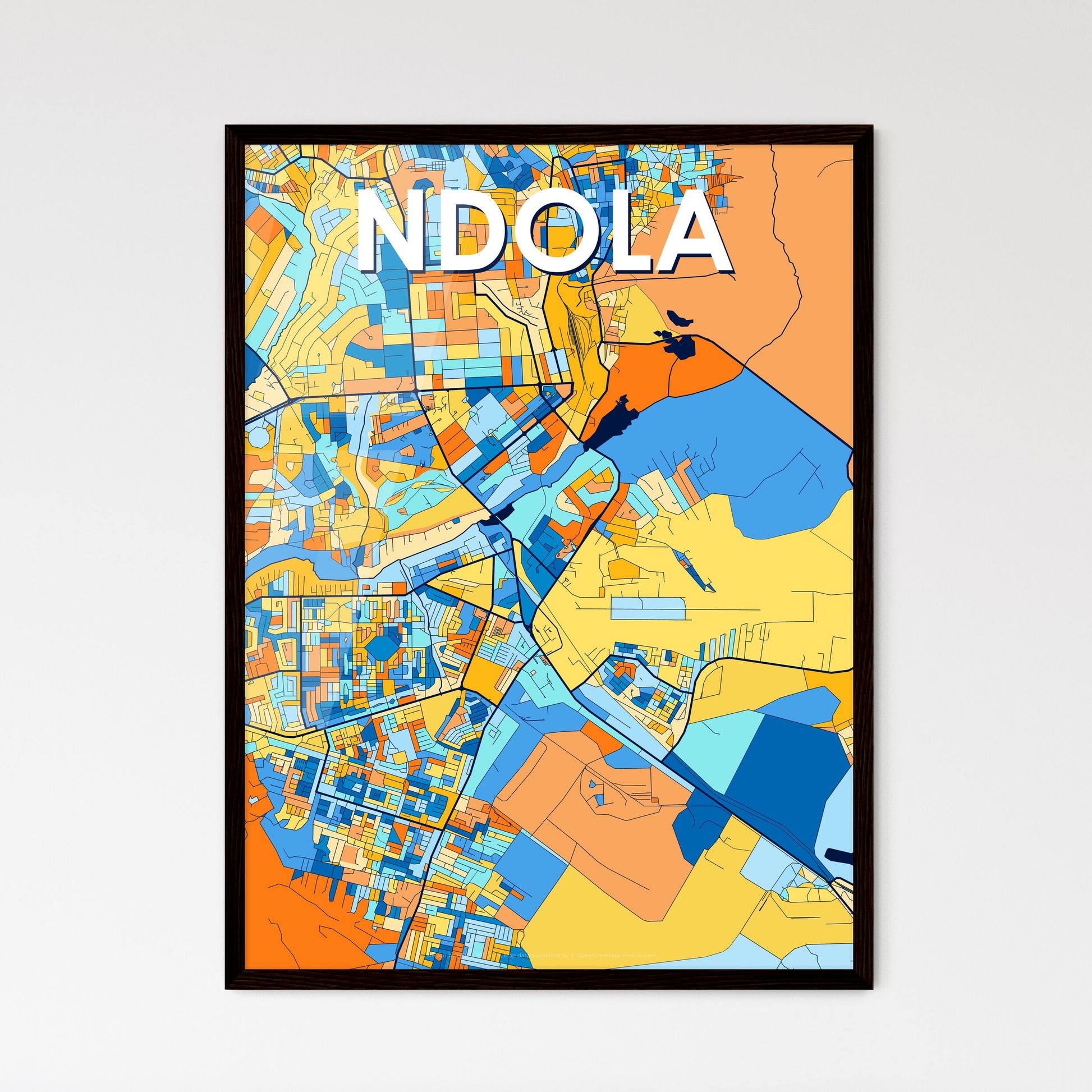 NDOLA ZAMBIA Vibrant Colorful Art Map Poster Blue Orange