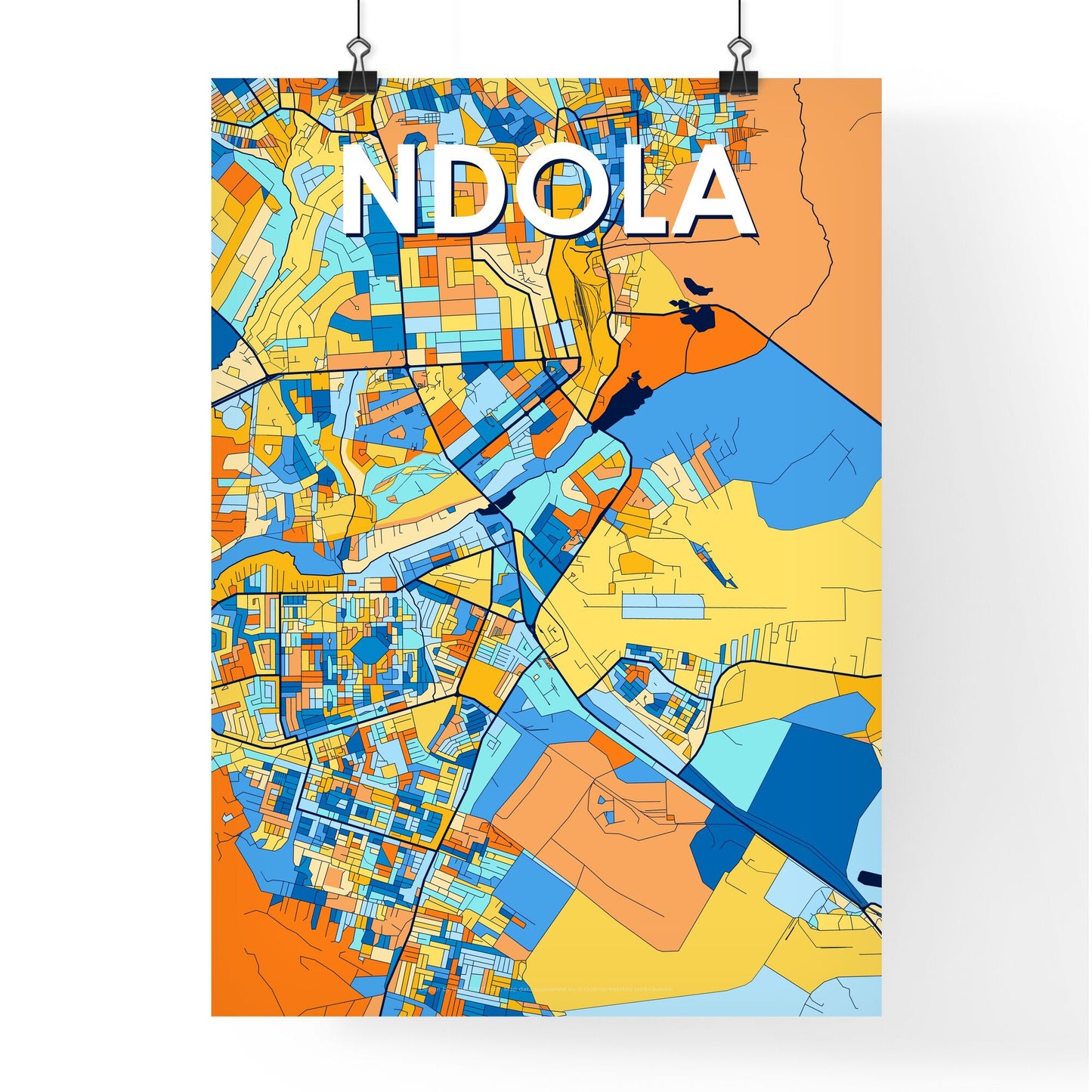 NDOLA ZAMBIA Vibrant Colorful Art Map Poster Blue Orange