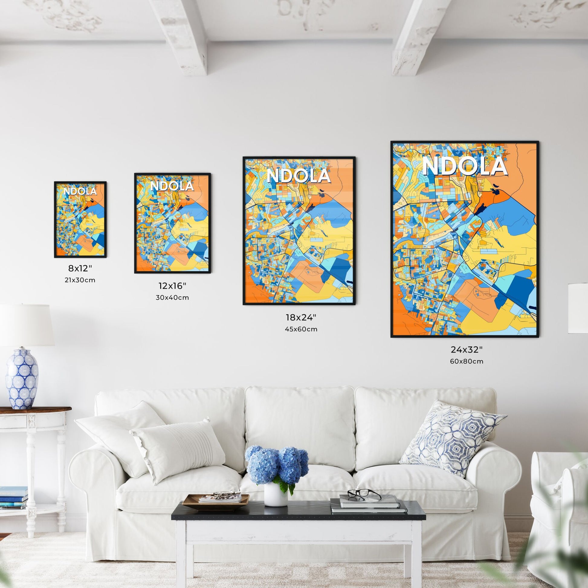 NDOLA ZAMBIA Vibrant Colorful Art Map Poster Blue Orange