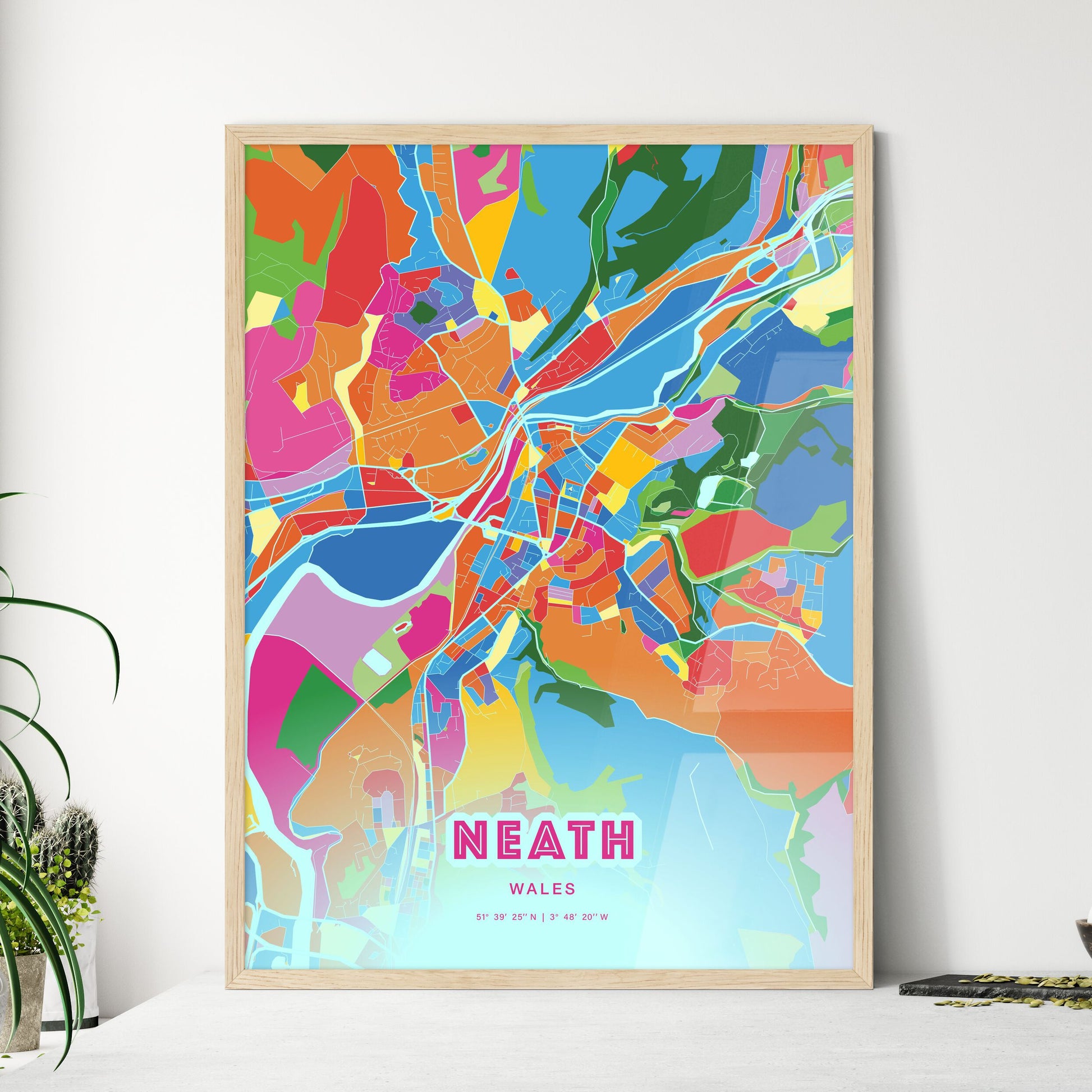 Colorful Neath Wales Fine Art Map Crazy Colors