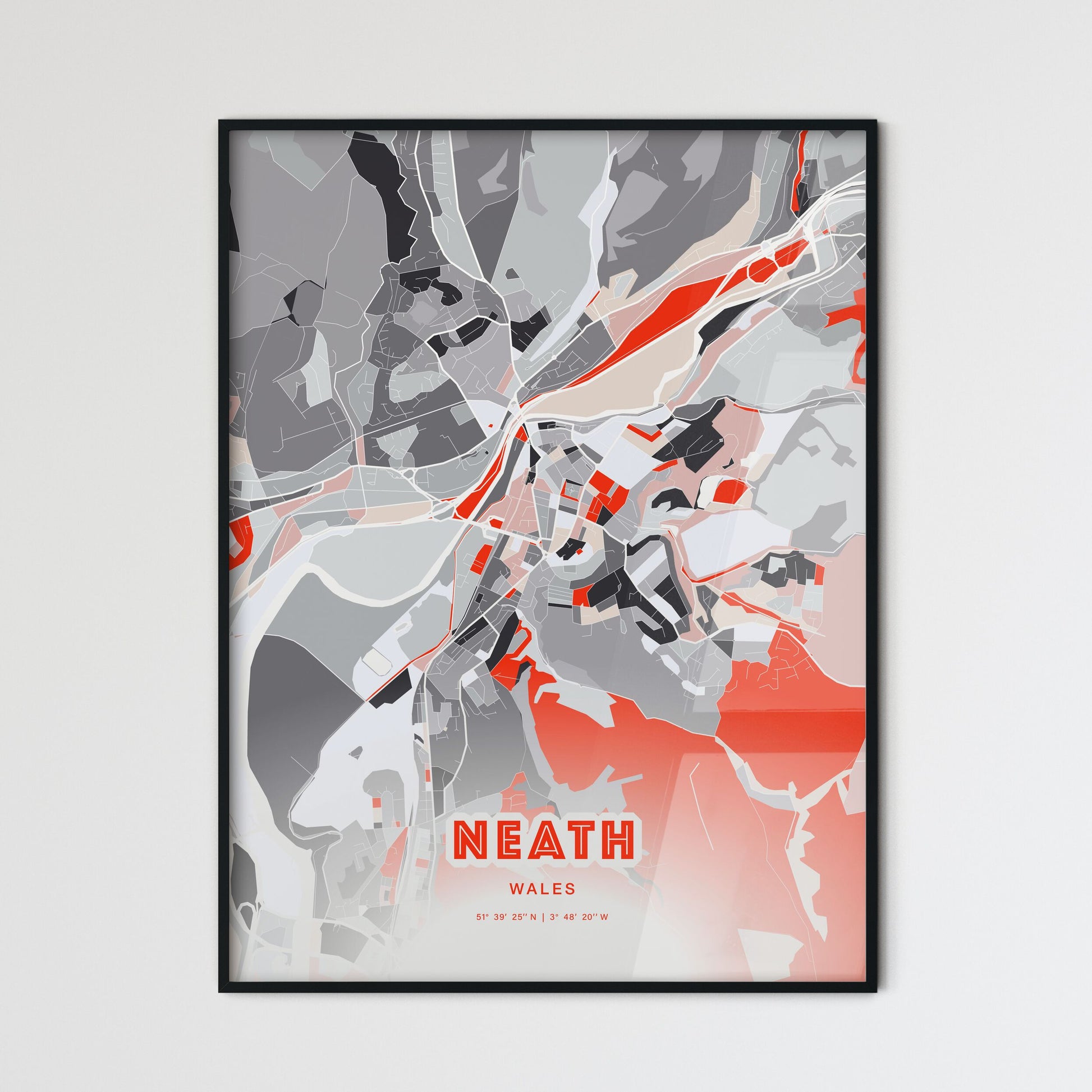 Colorful Neath Wales Fine Art Map Modern Expressive