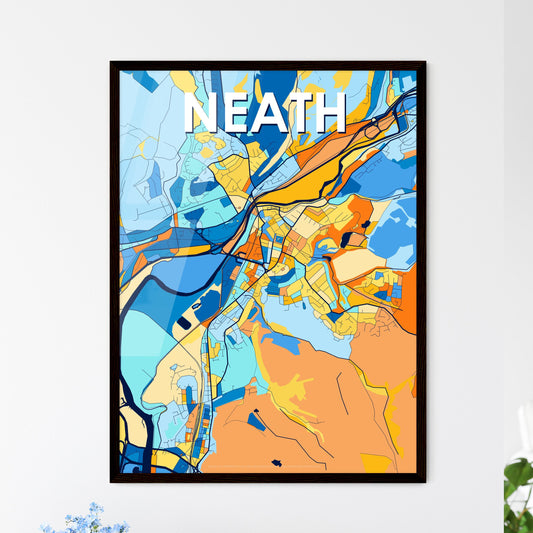 NEATH WALES Vibrant Colorful Art Map Poster Blue Orange