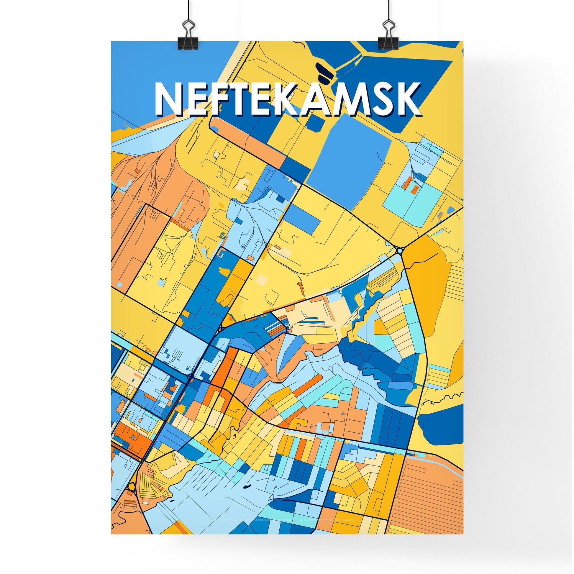 NEFTEKAMSK RUSSIA Vibrant Colorful Art Map Poster Blue Orange