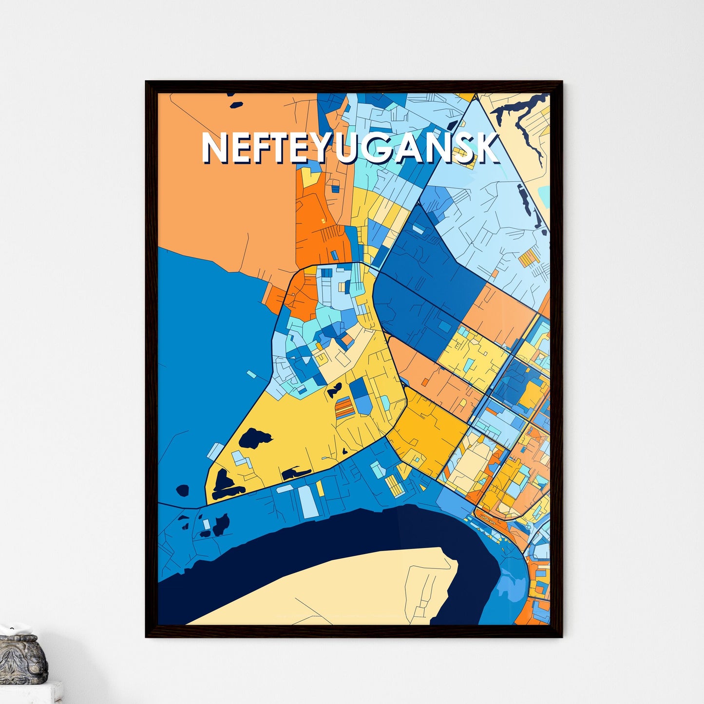 NEFTEYUGANSK RUSSIA Vibrant Colorful Art Map Poster Blue Orange