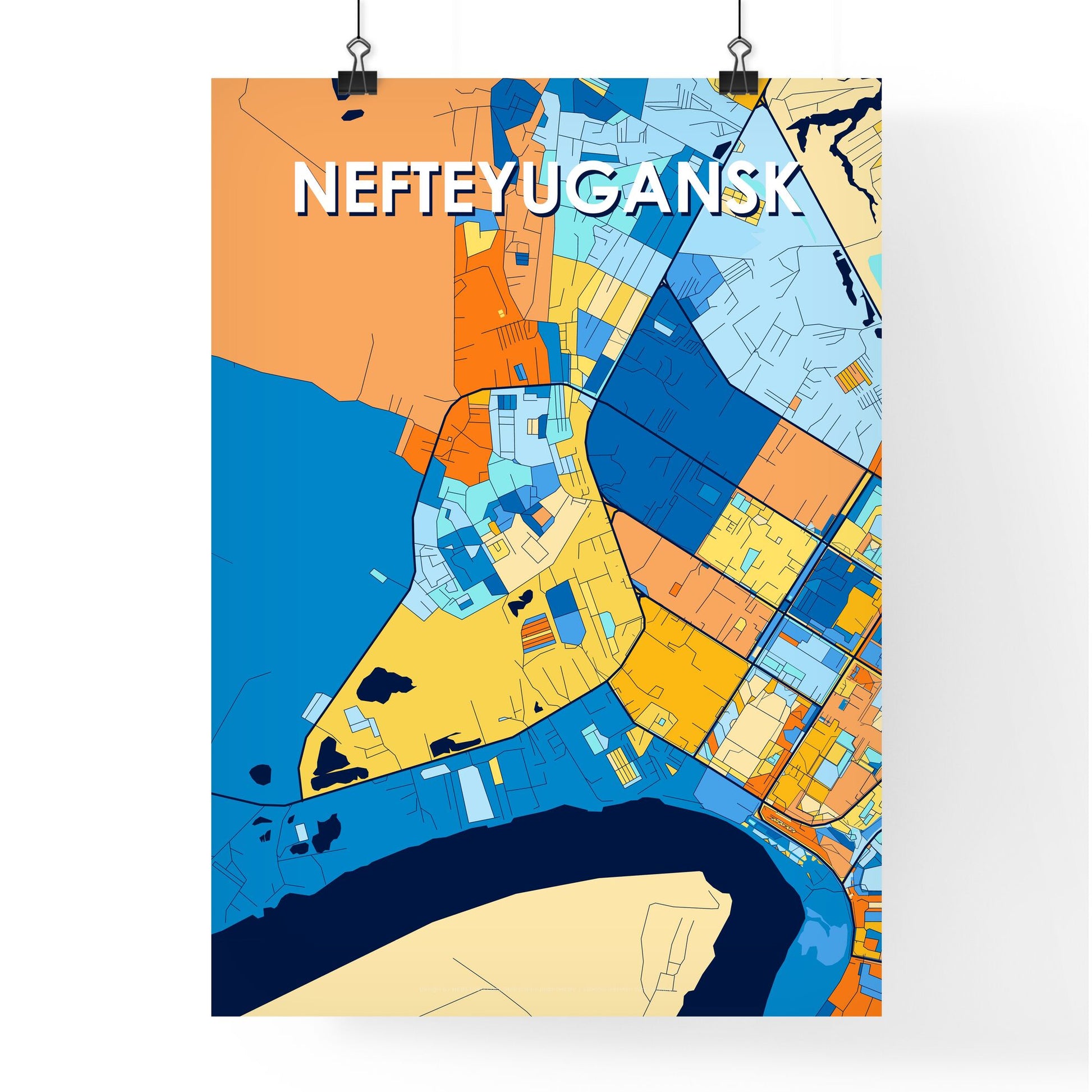 NEFTEYUGANSK RUSSIA Vibrant Colorful Art Map Poster Blue Orange