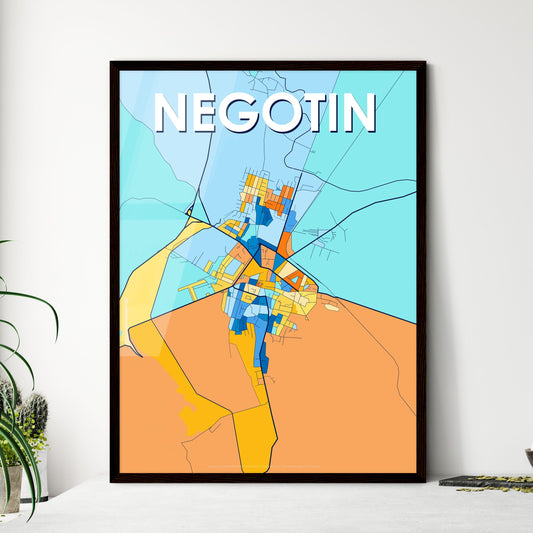 NEGOTIN SERBIA Vibrant Colorful Art Map Poster Blue Orange