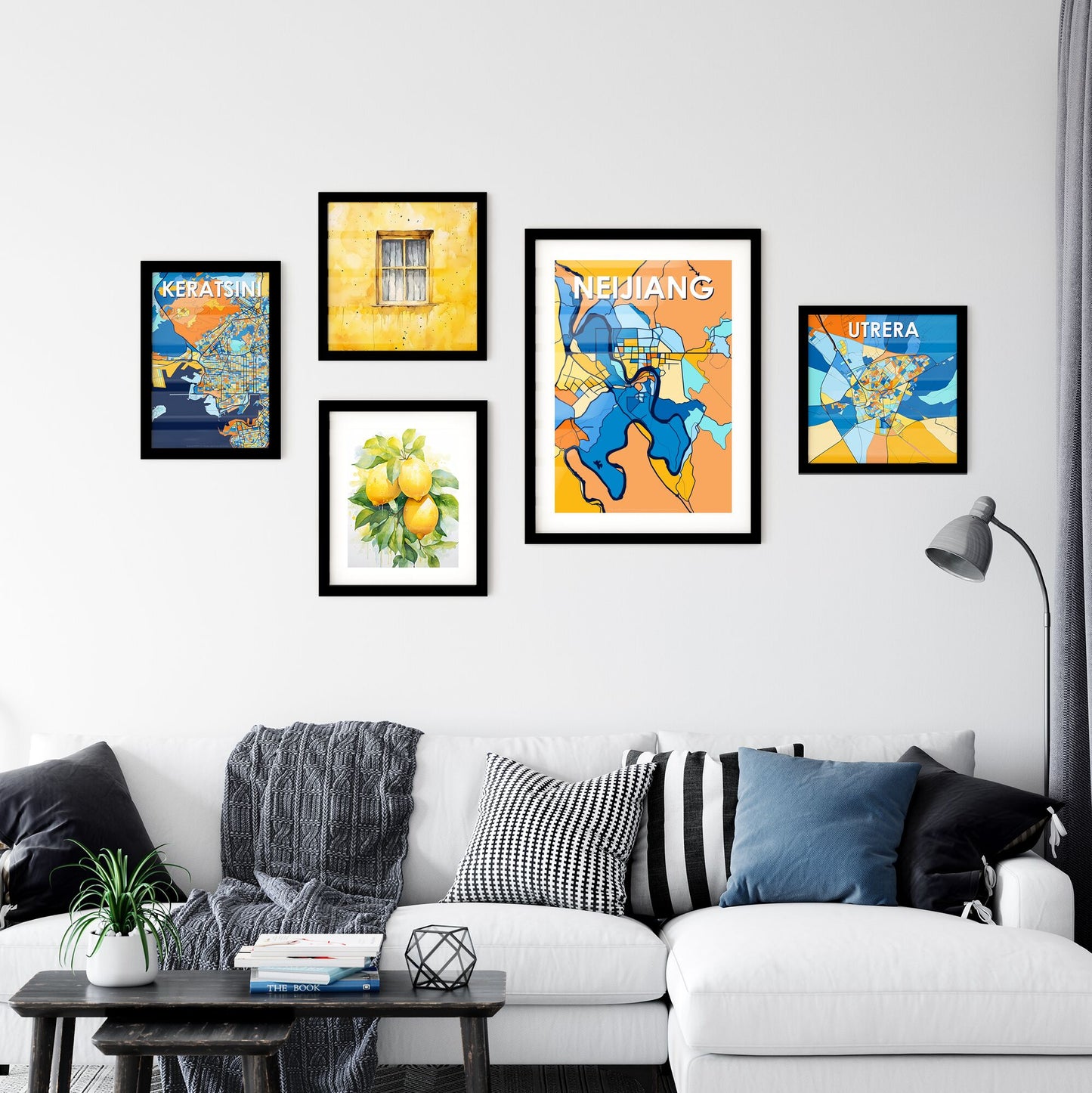 NEIJIANG CHINA Vibrant Colorful Art Map Poster Blue Orange