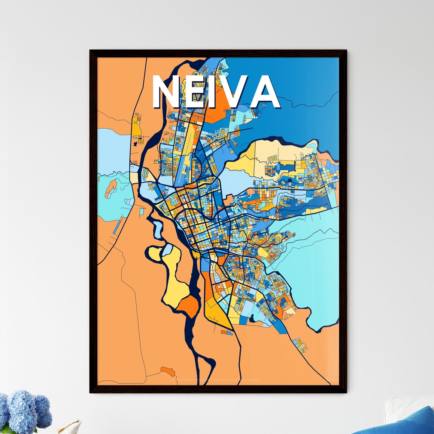 NEIVA COLOMBIA Vibrant Colorful Art Map Poster Blue Orange