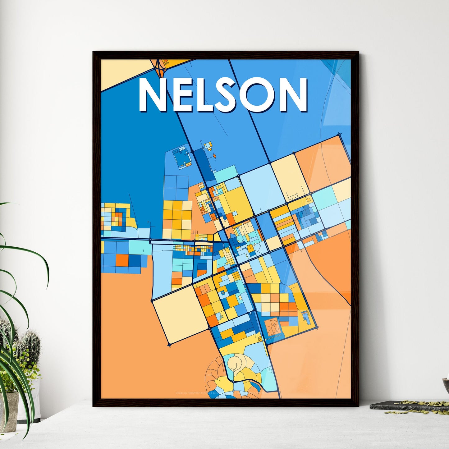 NELSON NEW ZEALAND Vibrant Colorful Art Map Poster Blue Orange