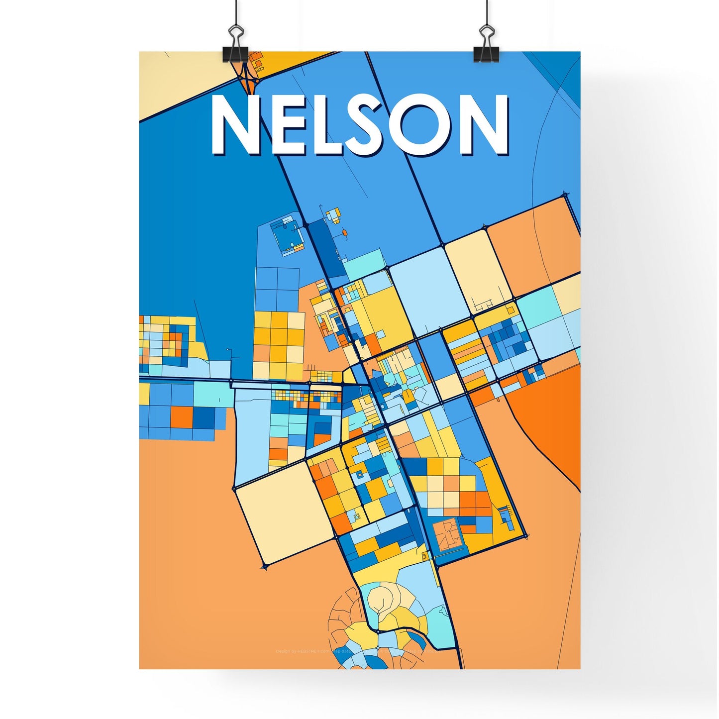 NELSON NEW ZEALAND Vibrant Colorful Art Map Poster Blue Orange