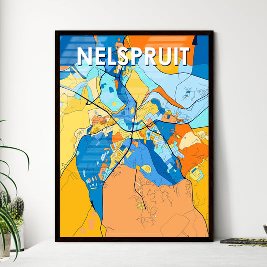 NELSPRUIT SOUTH AFRICA Vibrant Colorful Art Map Poster Blue Orange