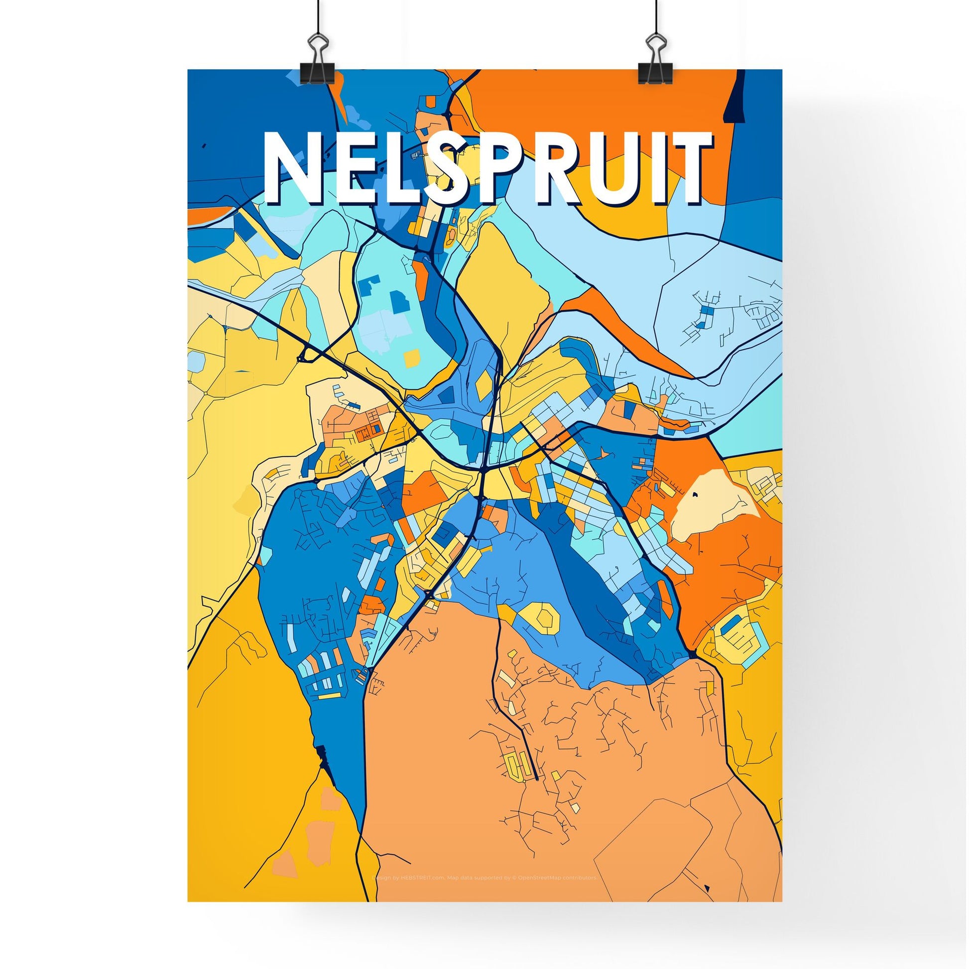 NELSPRUIT SOUTH AFRICA Vibrant Colorful Art Map Poster Blue Orange