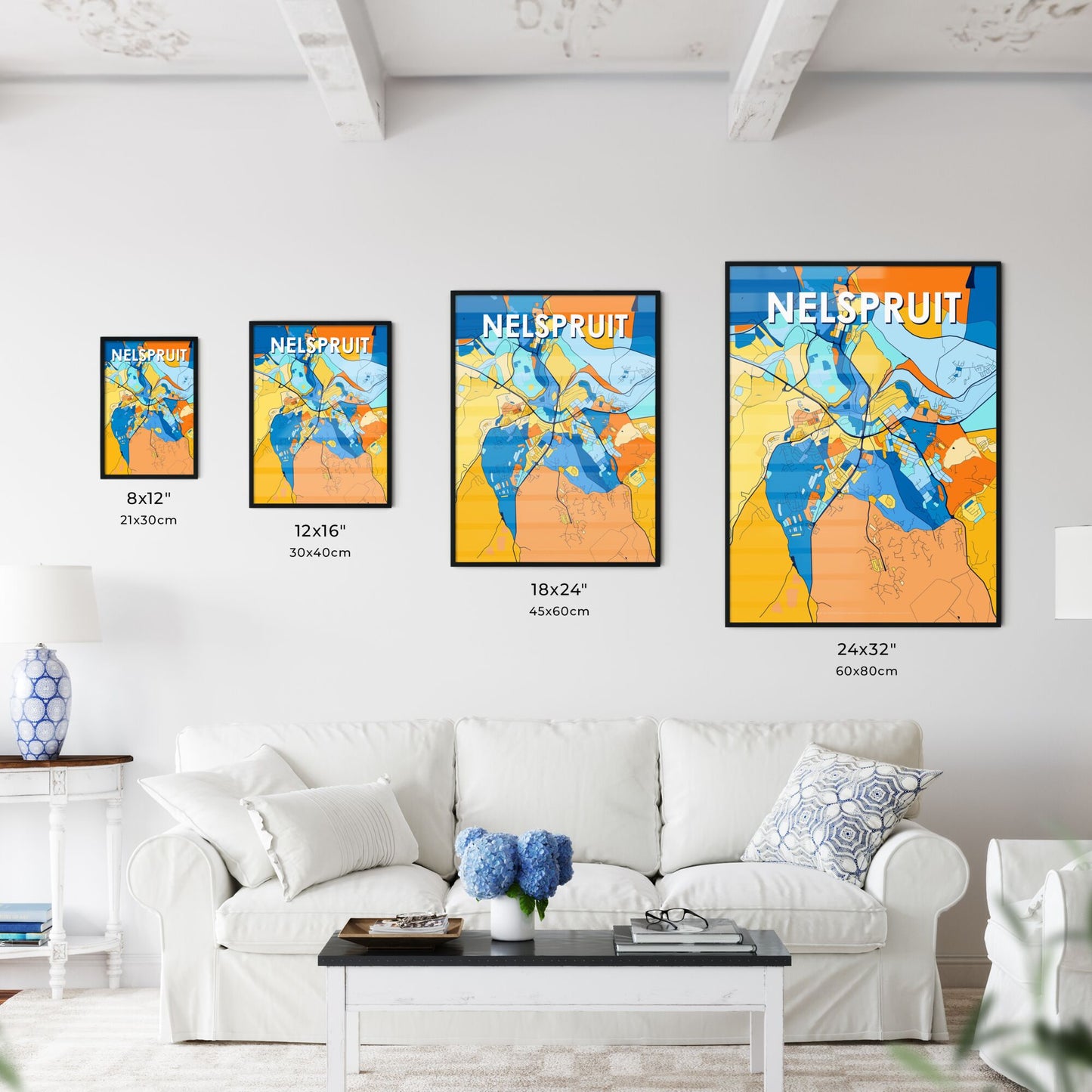 NELSPRUIT SOUTH AFRICA Vibrant Colorful Art Map Poster Blue Orange