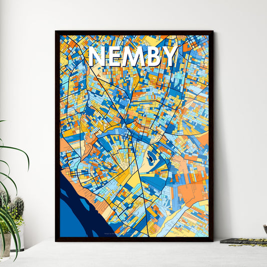 NEMBY PARAGUAY Vibrant Colorful Art Map Poster Blue Orange