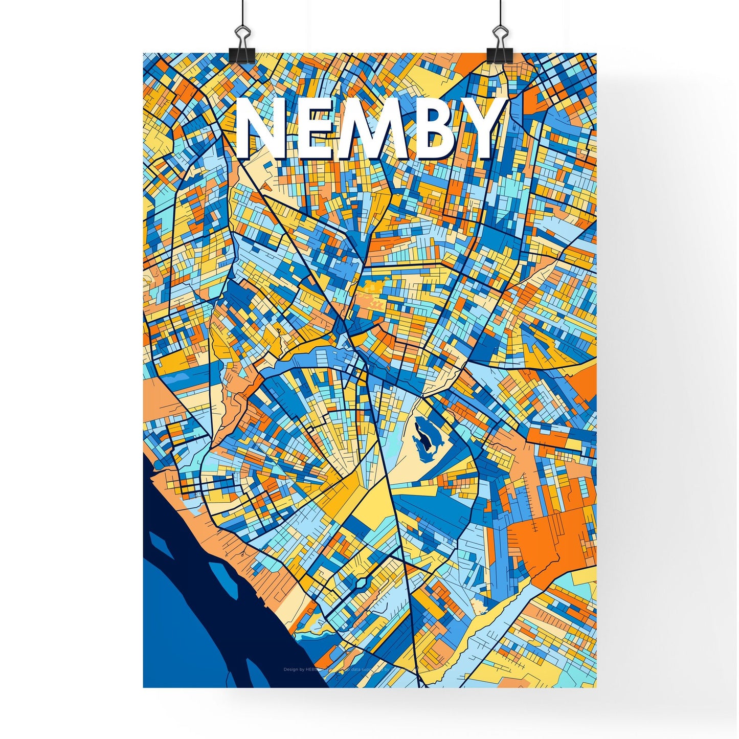 NEMBY PARAGUAY Vibrant Colorful Art Map Poster Blue Orange