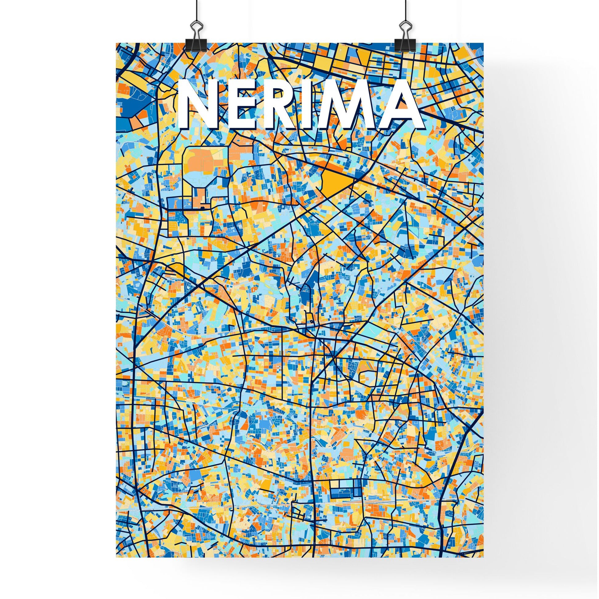 NERIMA JAPAN Vibrant Colorful Art Map Poster Blue Orange