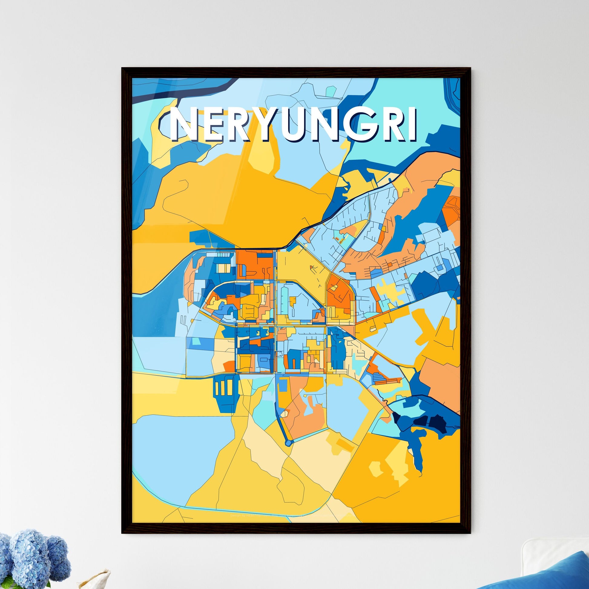 NERYUNGRI RUSSIA Vibrant Colorful Art Map Poster Blue Orange