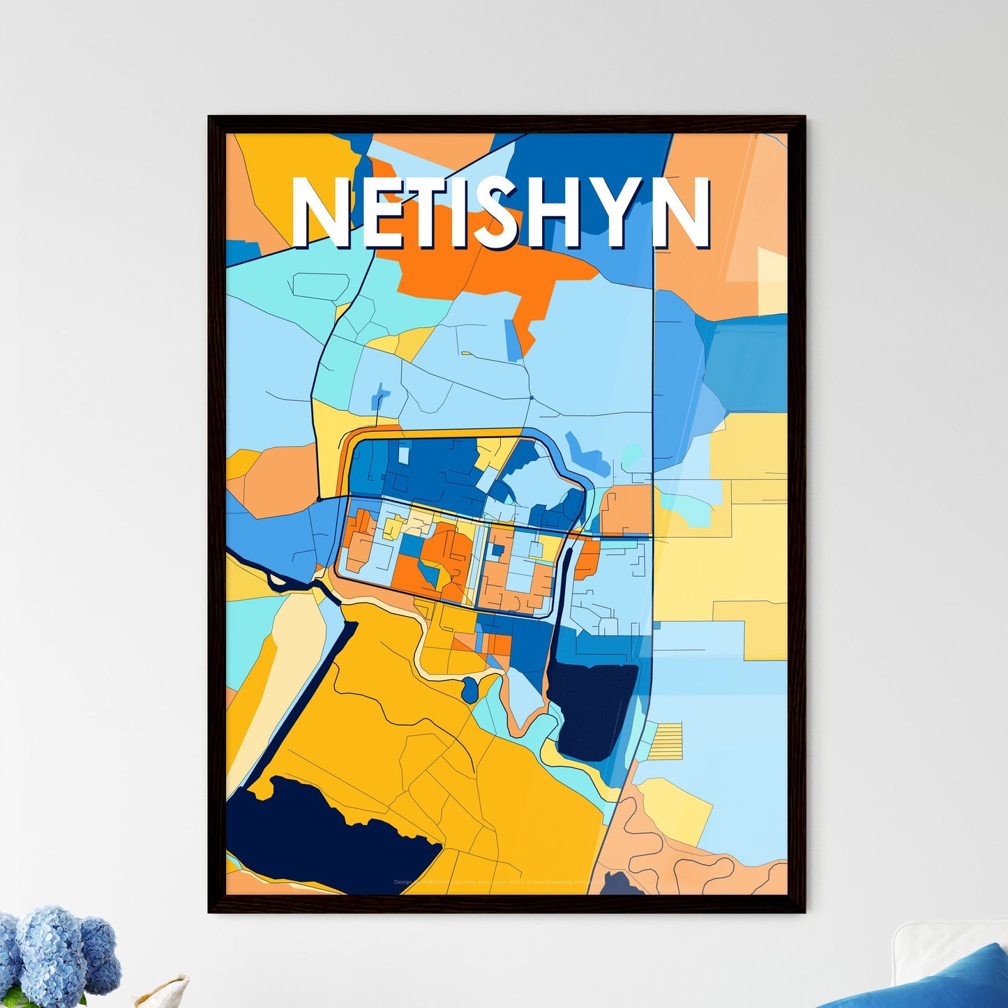 NETISHYN UKRAINE Vibrant Colorful Art Map Poster Blue Orange