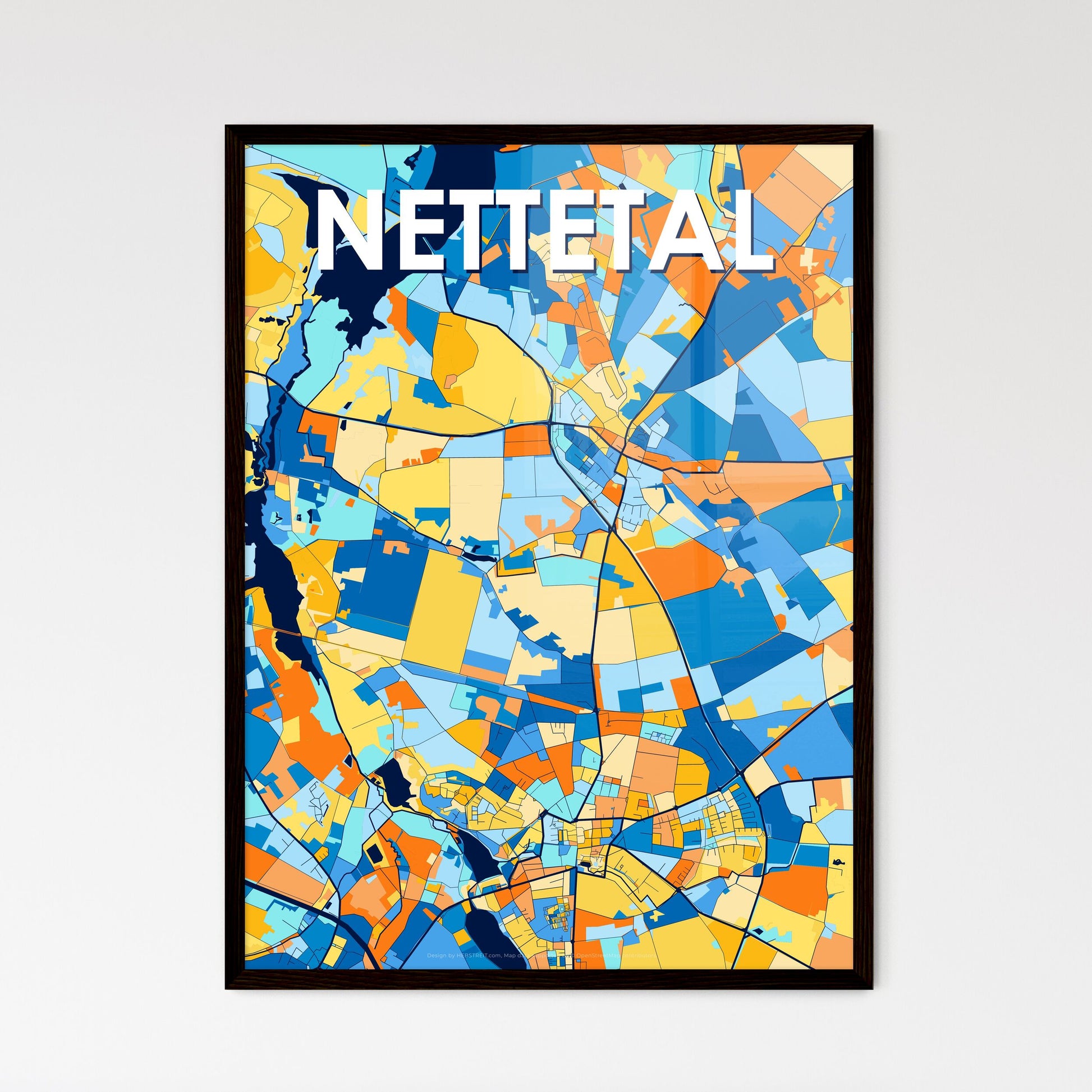 NETTETAL GERMANY Vibrant Colorful Art Map Poster Blue Orange