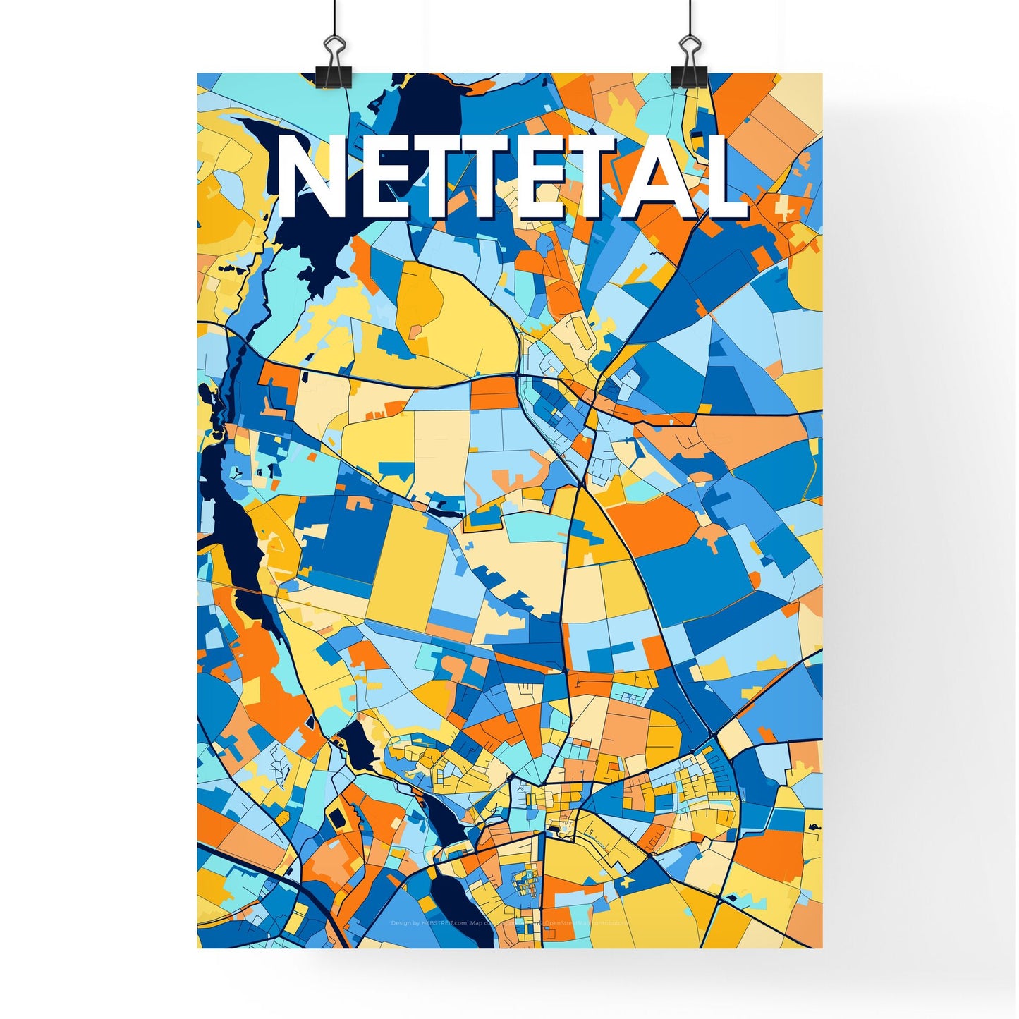 NETTETAL GERMANY Vibrant Colorful Art Map Poster Blue Orange