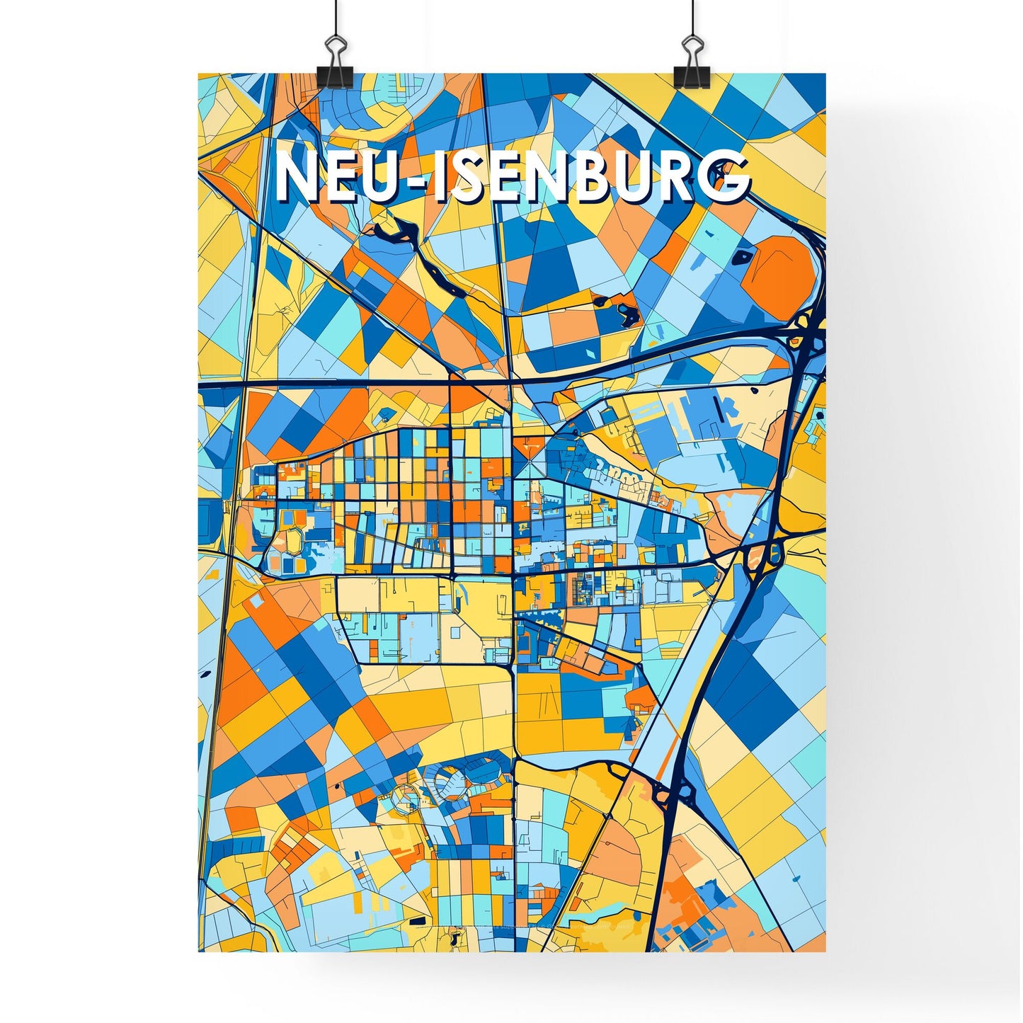 NEU-ISENBURG GERMANY Vibrant Colorful Art Map Poster Blue Orange