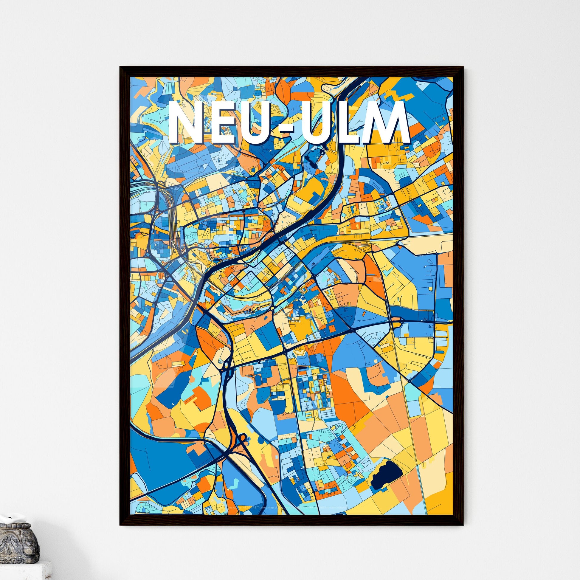 NEU-ULM GERMANY Vibrant Colorful Art Map Poster Blue Orange