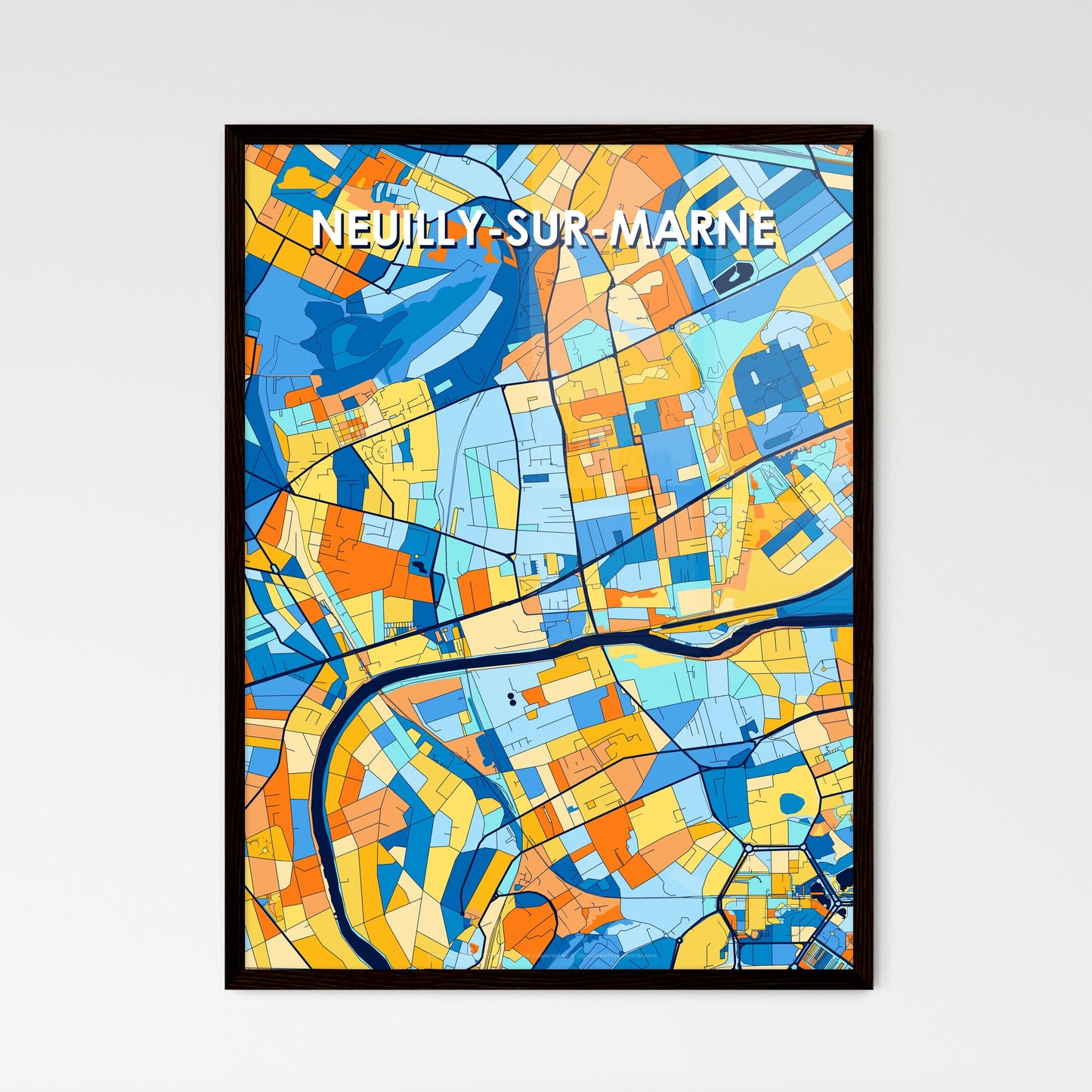 NEUILLY-SUR-MARNE FRANCE Vibrant Colorful Art Map Poster Blue Orange