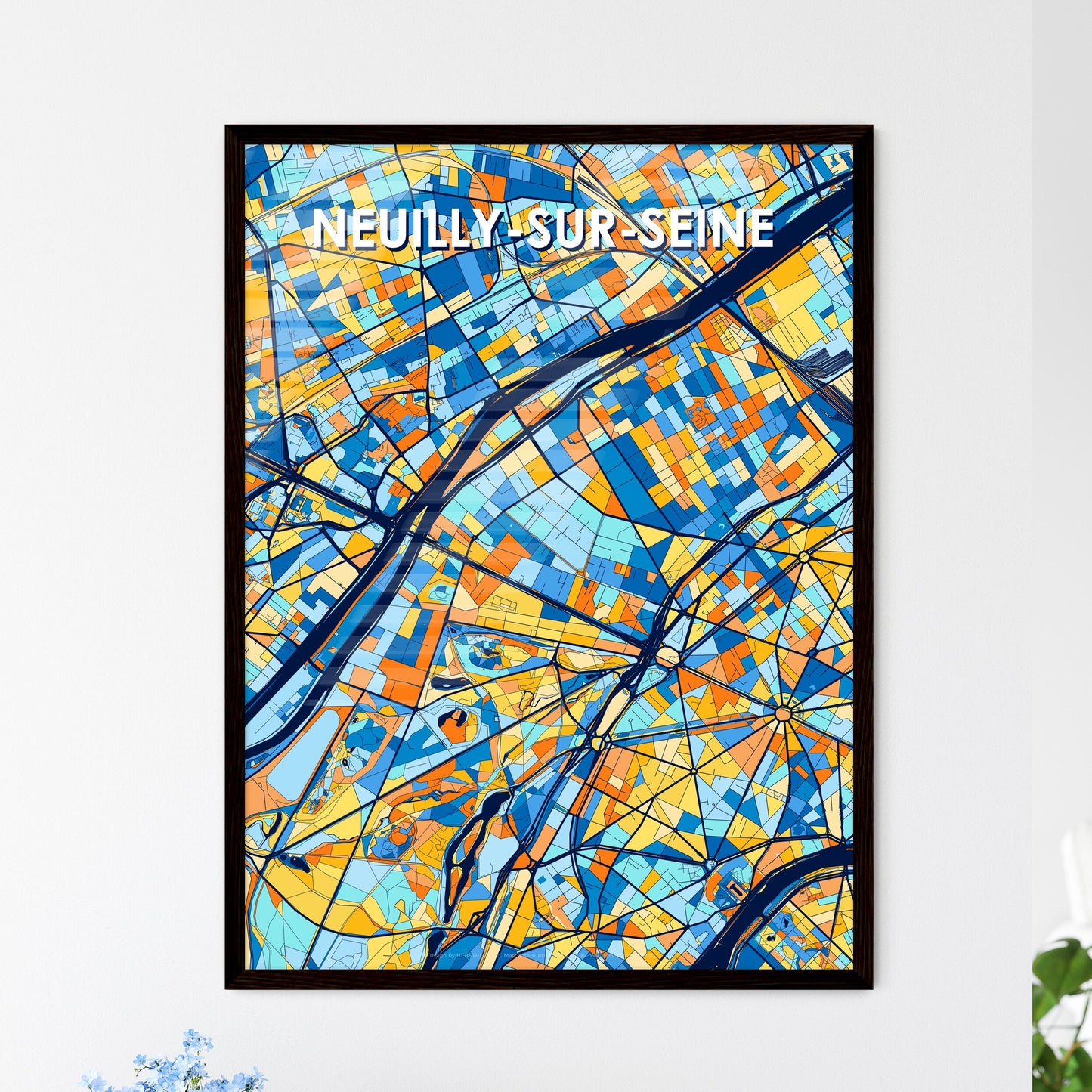 NEUILLY-SUR-SEINE FRANCE Vibrant Colorful Art Map Poster Blue Orange