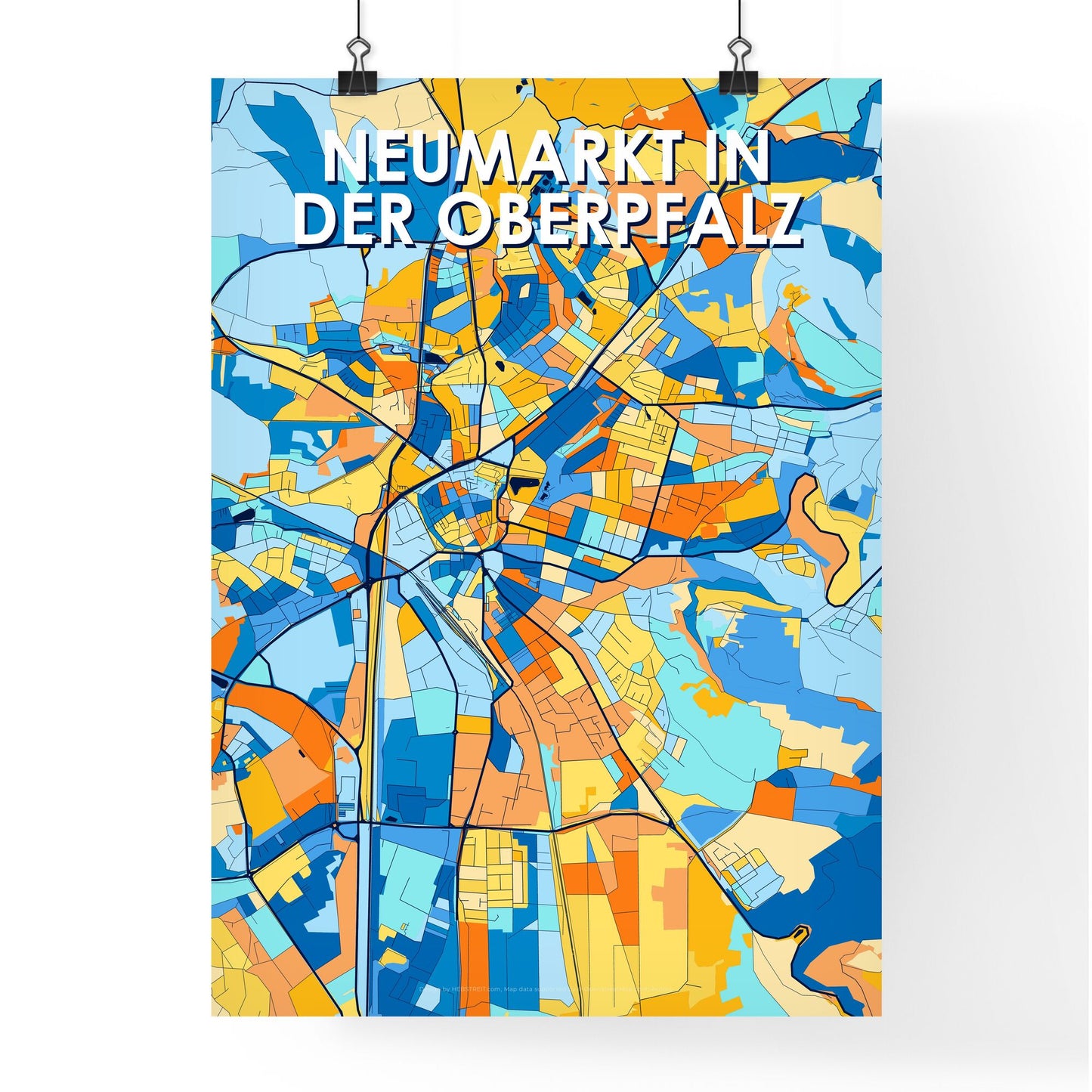 NEUMARKT IN DER OBERPFALZ GERMANY Vibrant Colorful Art Map Poster Blue Orange