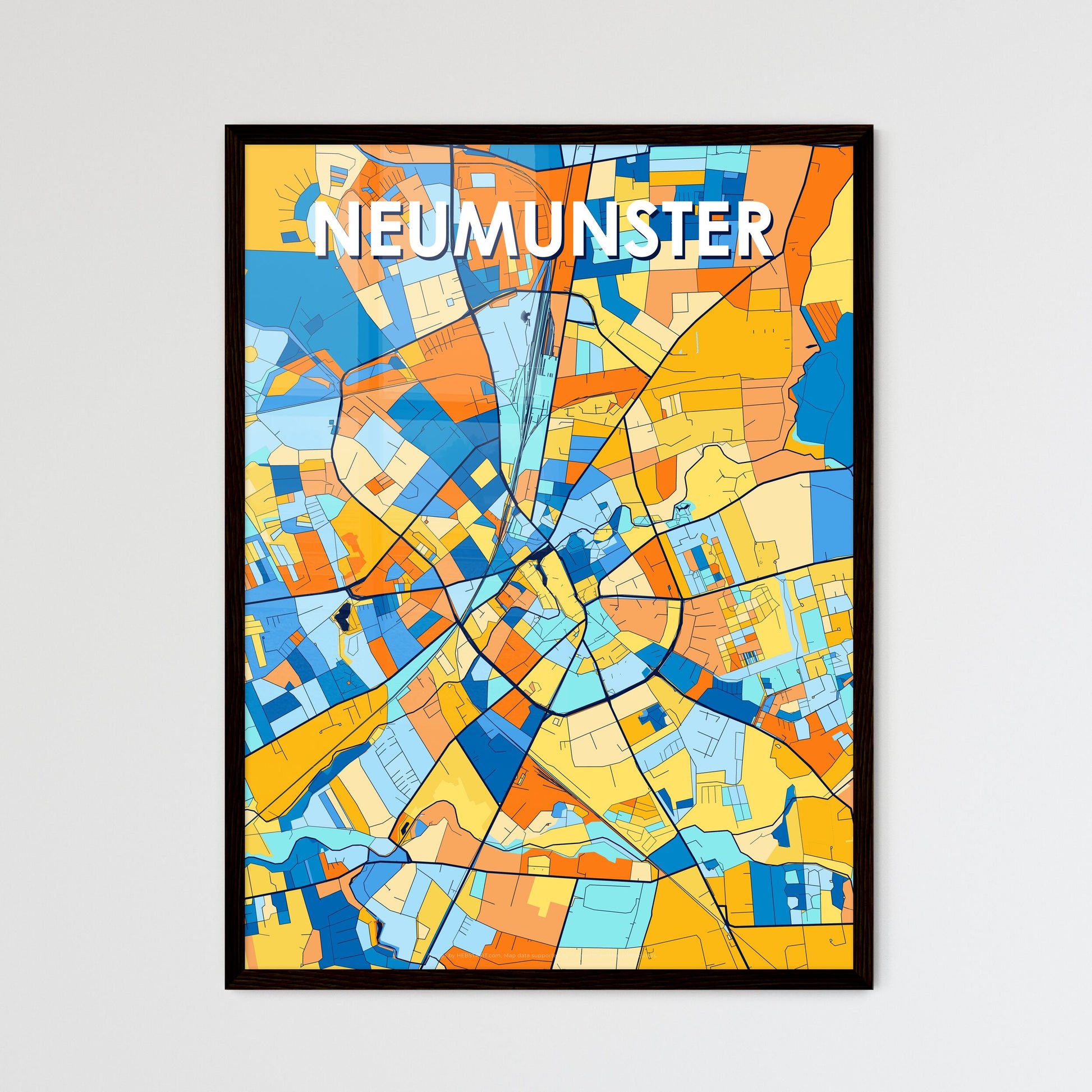 NEUMUNSTER GERMANY Vibrant Colorful Art Map Poster Blue Orange