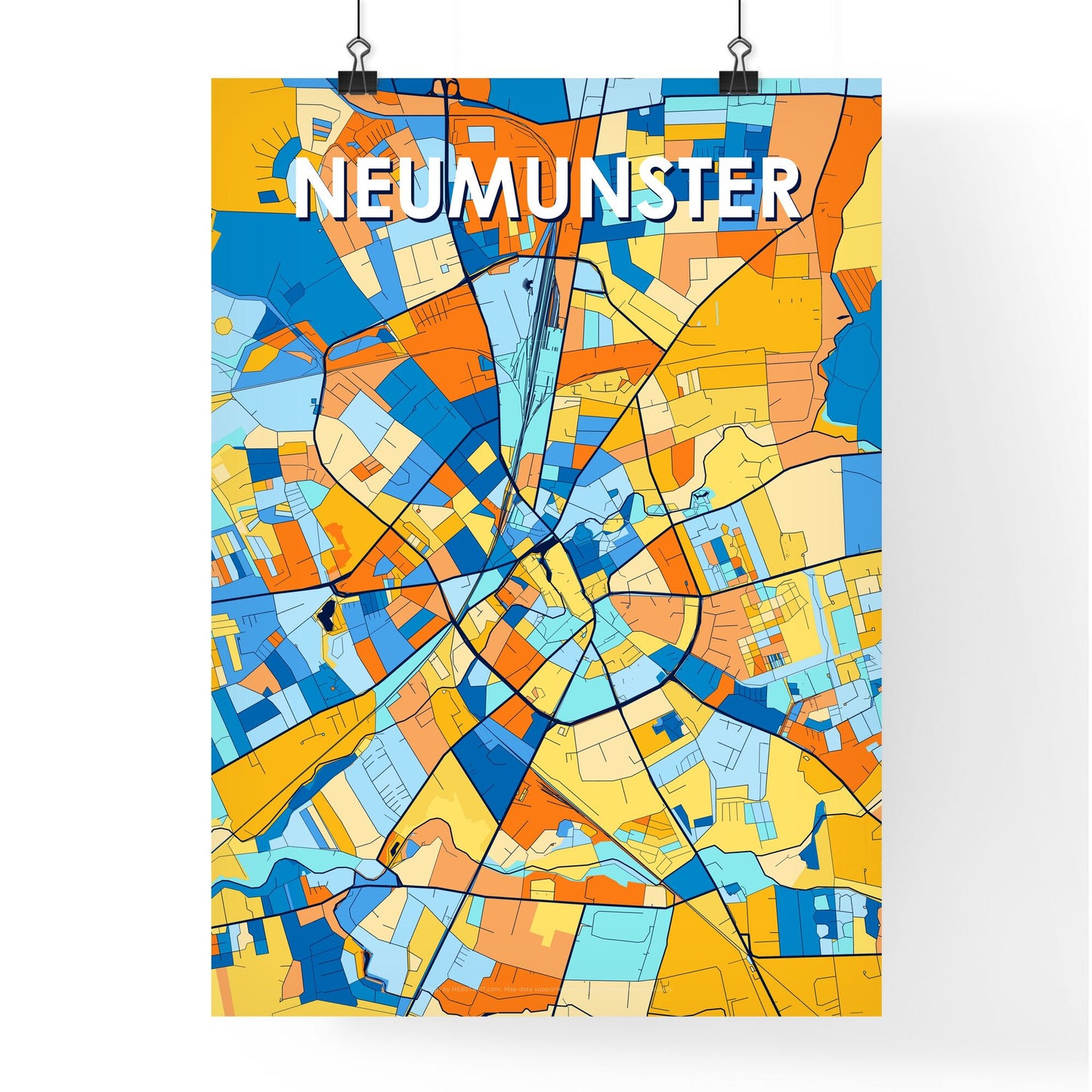 NEUMUNSTER GERMANY Vibrant Colorful Art Map Poster Blue Orange