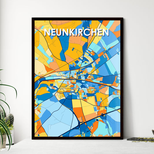 NEUNKIRCHEN AUSTRIA Vibrant Colorful Art Map Poster Blue Orange