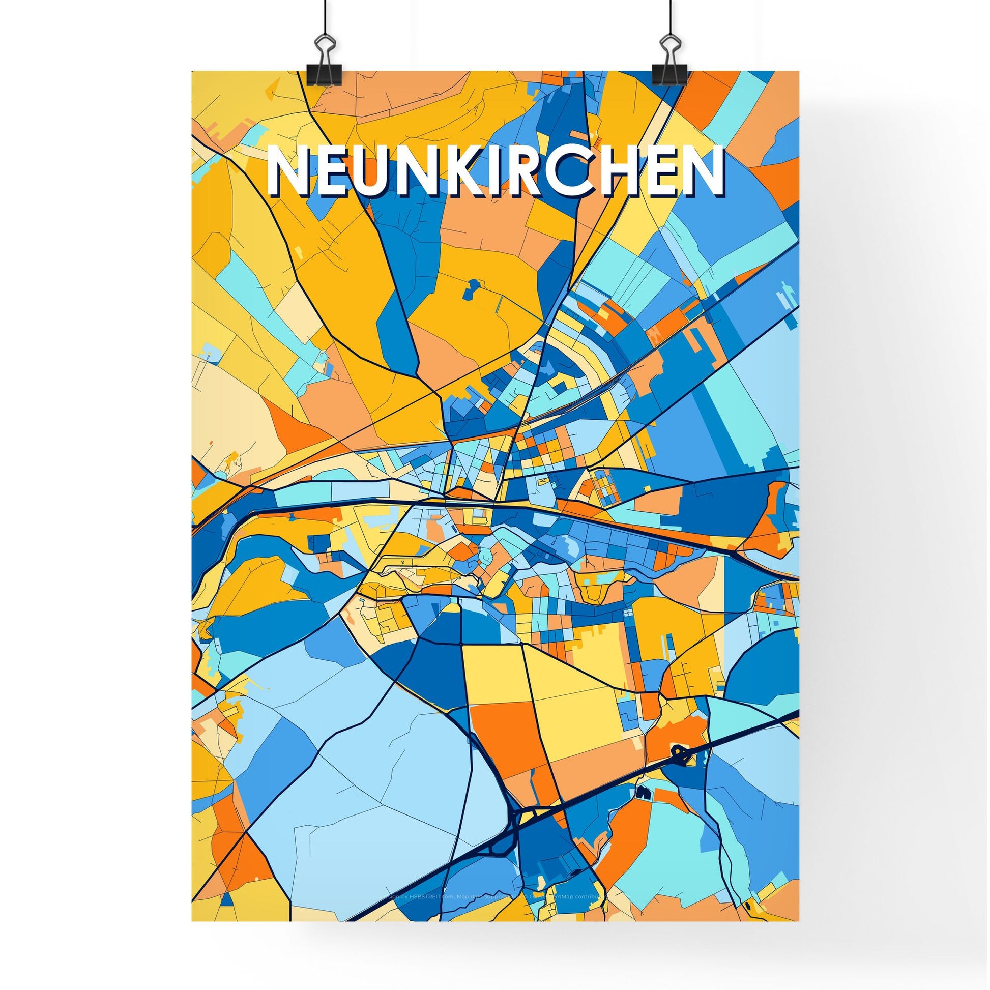 NEUNKIRCHEN AUSTRIA Vibrant Colorful Art Map Poster Blue Orange