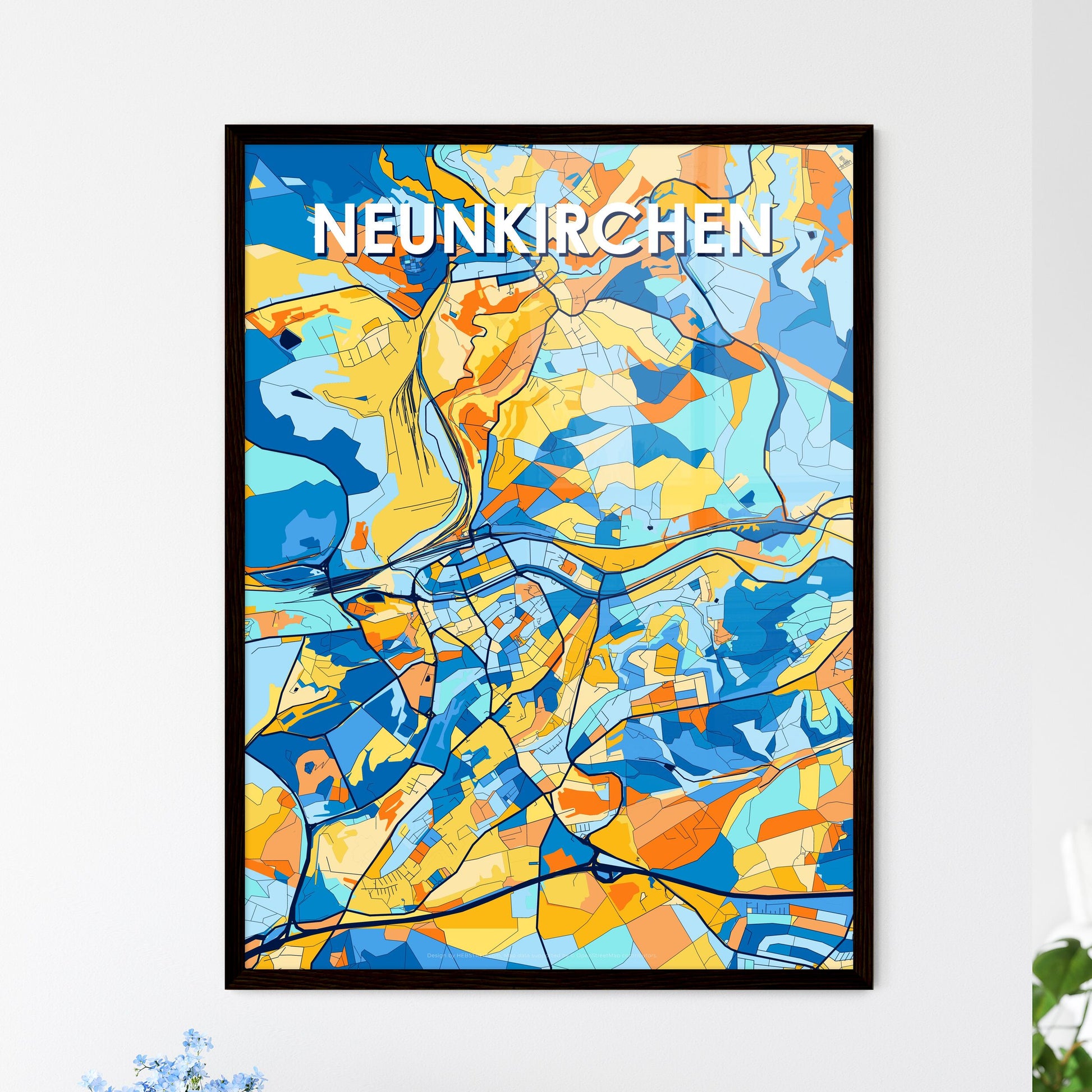 NEUNKIRCHEN GERMANY Vibrant Colorful Art Map Poster Blue Orange