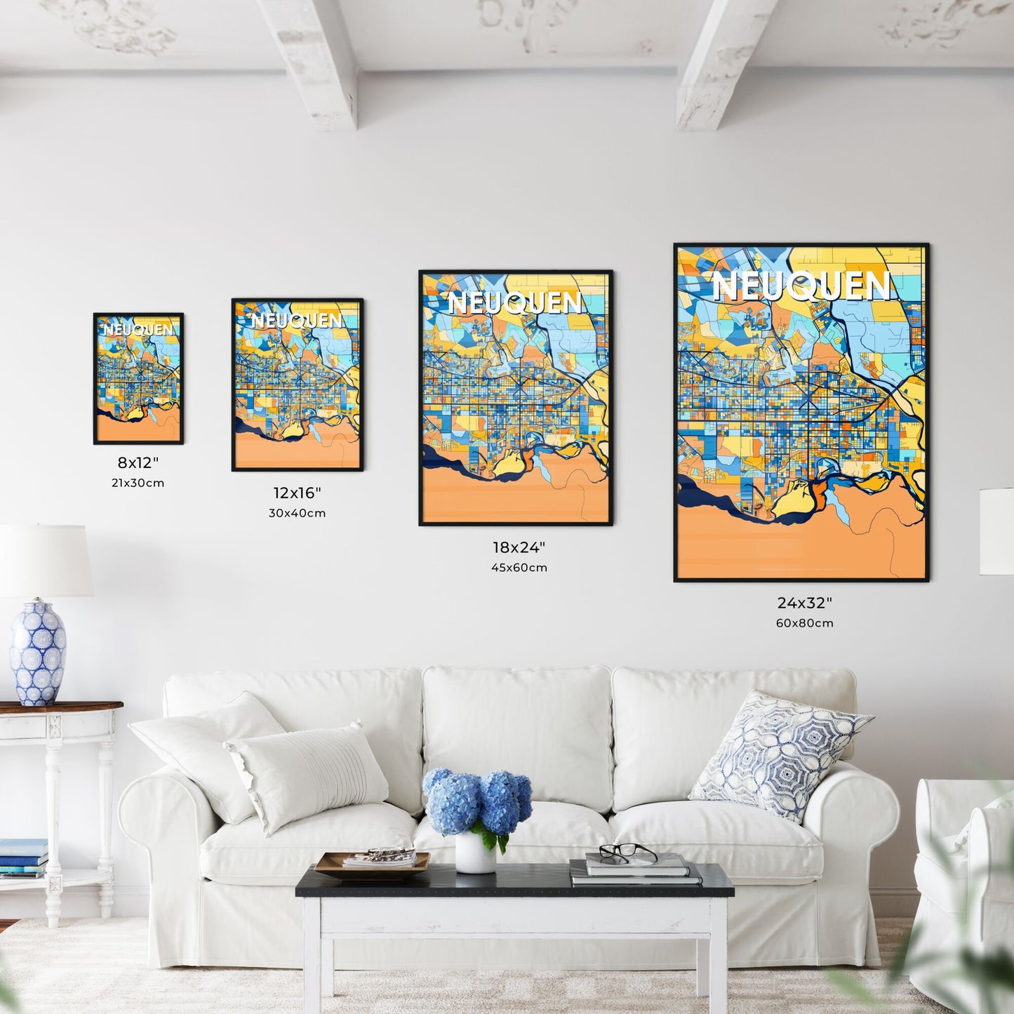 NEUQUEN ARGENTINA Vibrant Colorful Art Map Poster Blue Orange