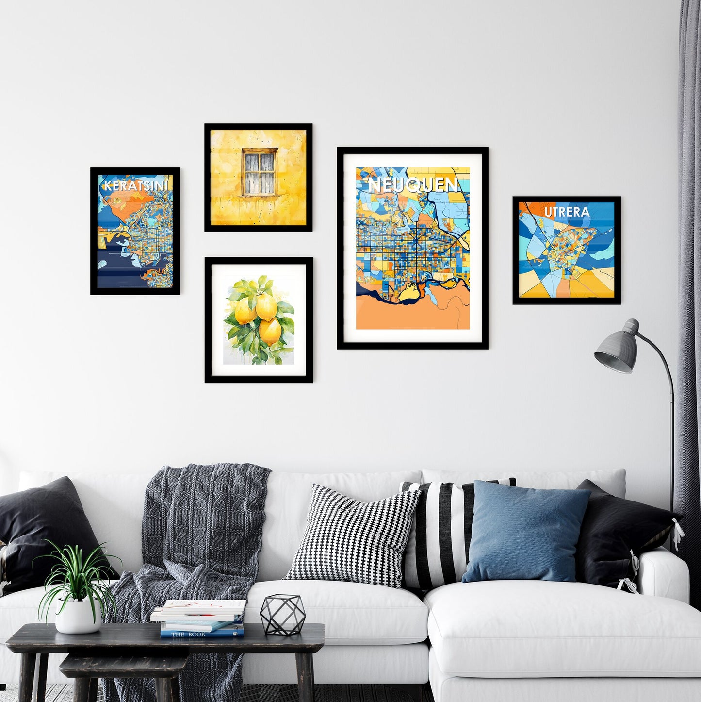 NEUQUEN ARGENTINA Vibrant Colorful Art Map Poster Blue Orange