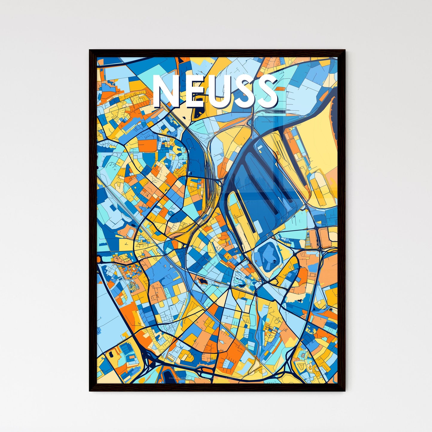 NEUSS GERMANY Vibrant Colorful Art Map Poster Blue Orange