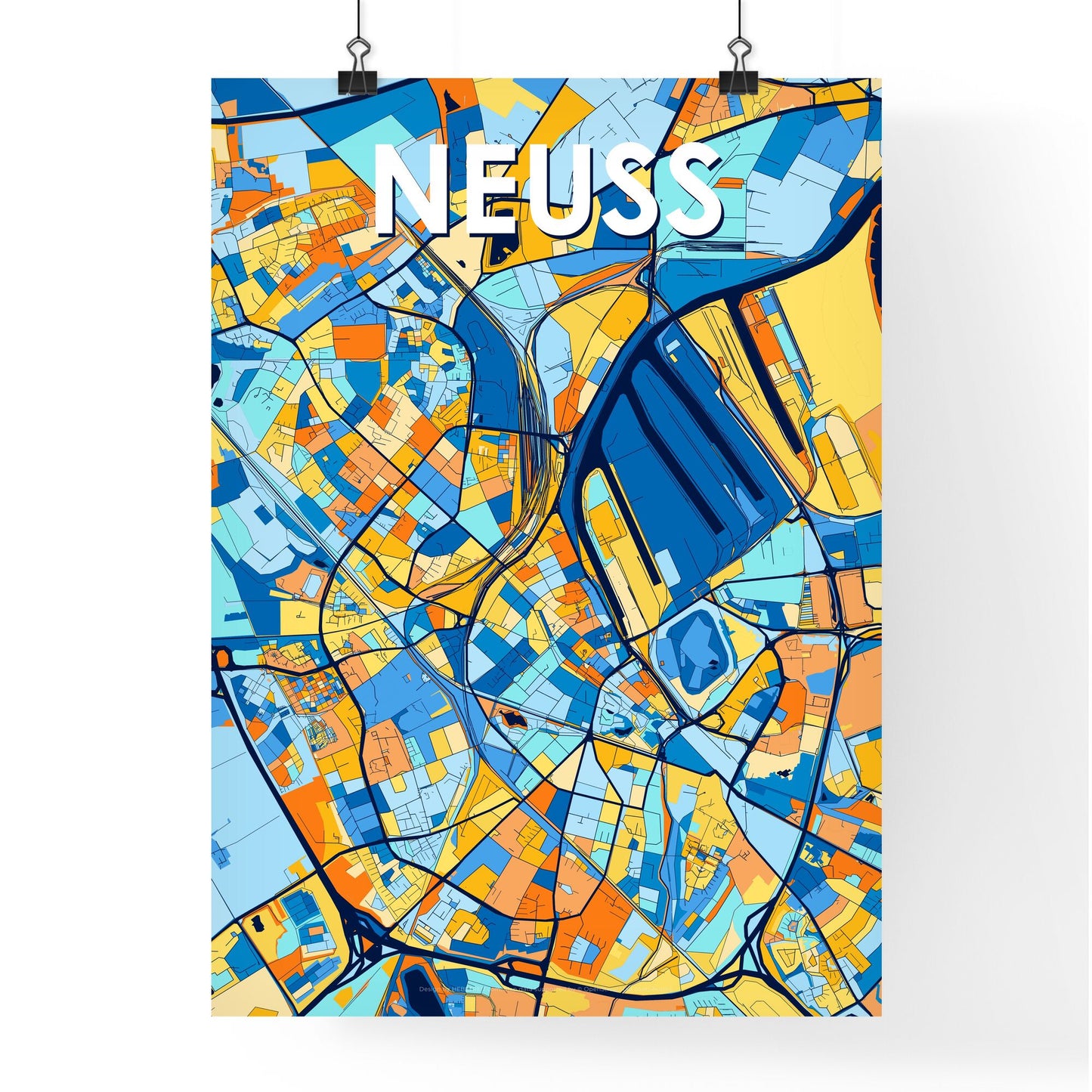 NEUSS GERMANY Vibrant Colorful Art Map Poster Blue Orange