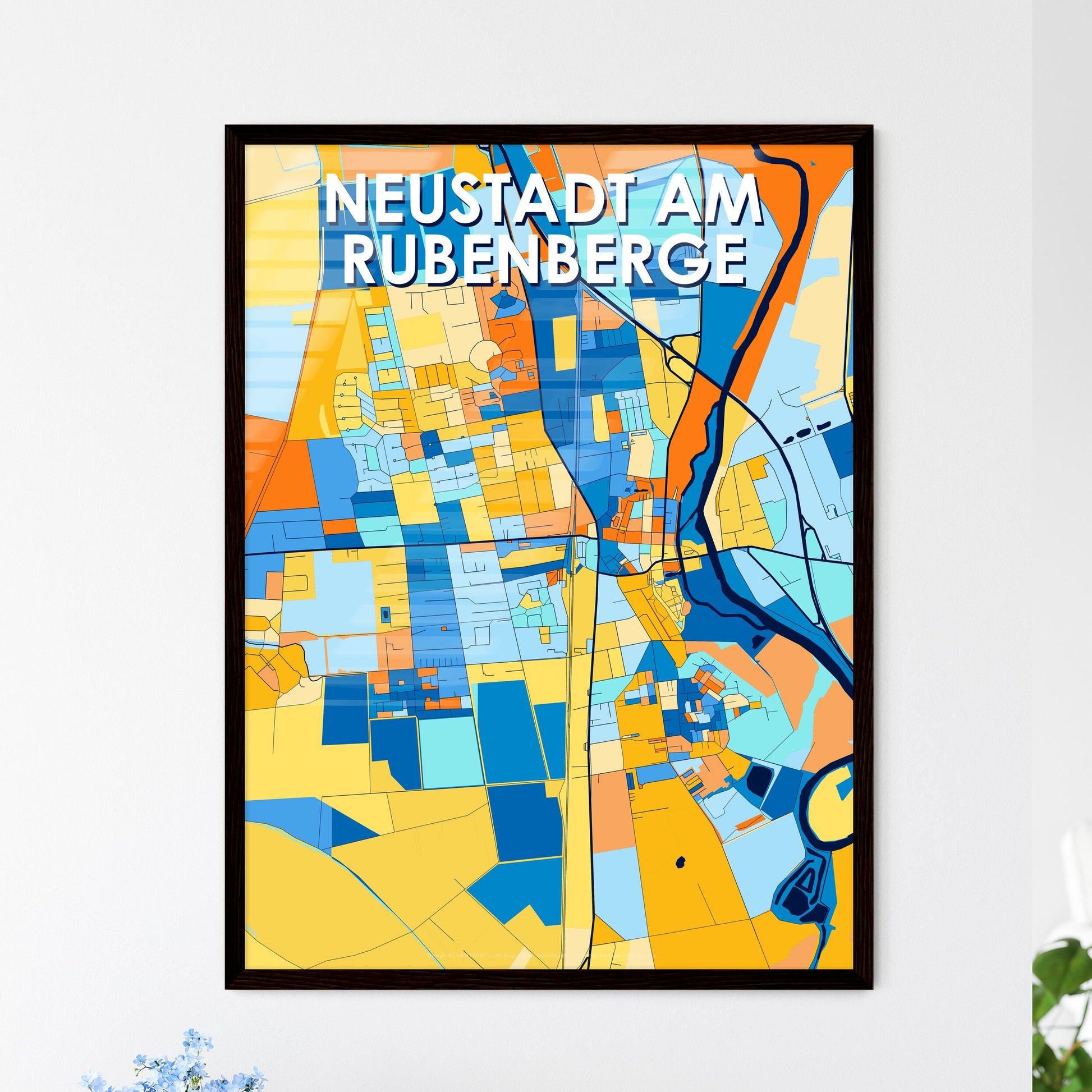 NEUSTADT AM RUBENBERGE GERMANY Vibrant Colorful Art Map Poster Blue Orange