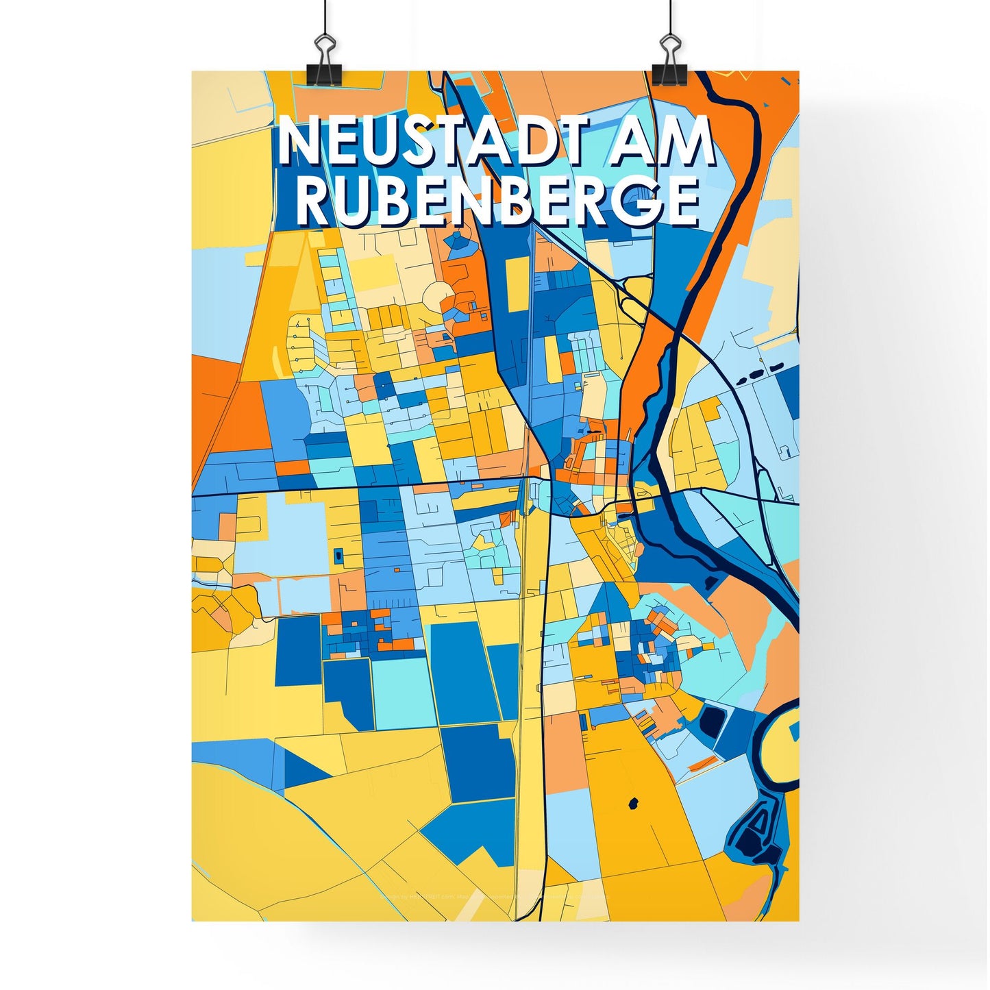 NEUSTADT AM RUBENBERGE GERMANY Vibrant Colorful Art Map Poster Blue Orange