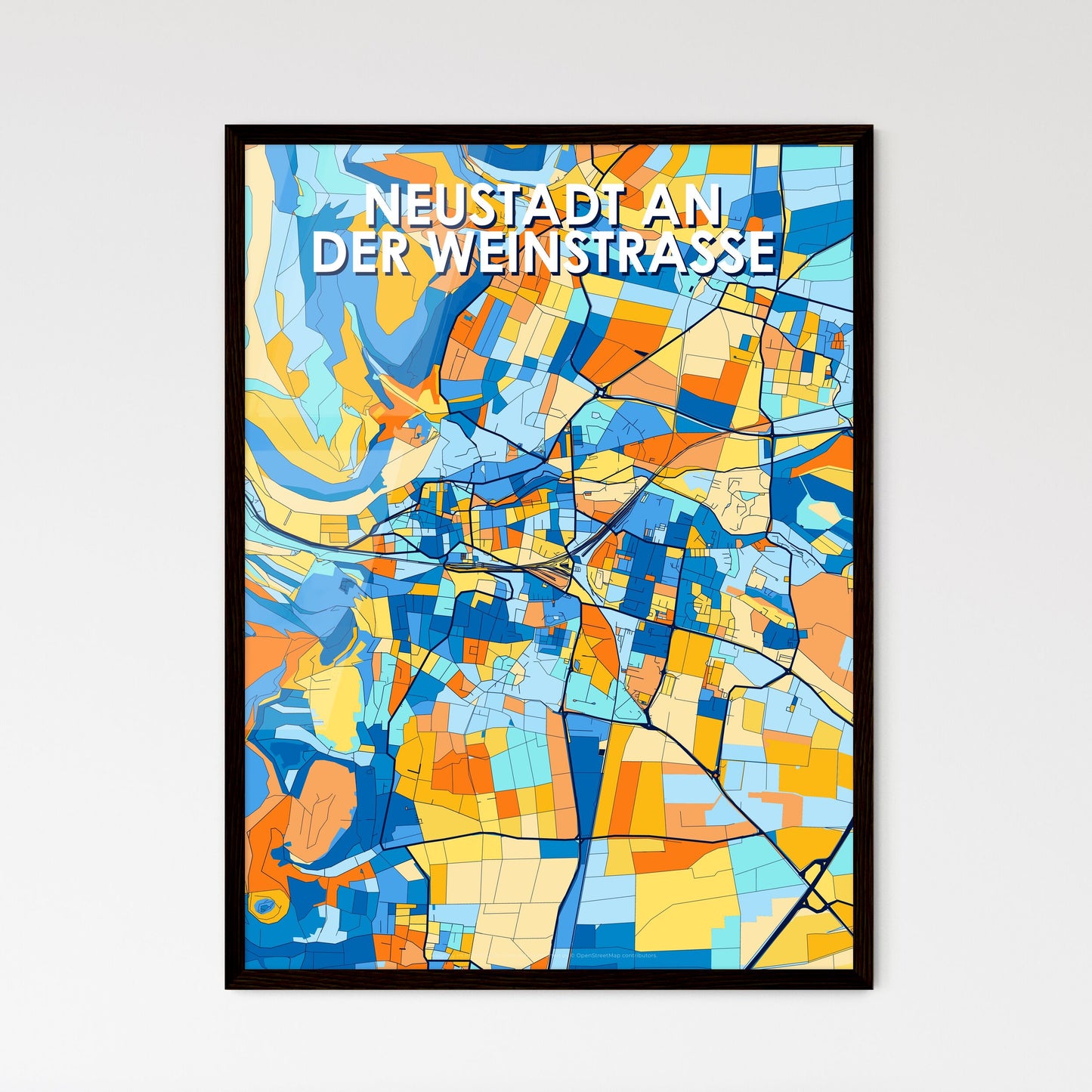 NEUSTADT AN DER WEINSTRASSE GERMANY Vibrant Colorful Art Map Poster Blue Orange