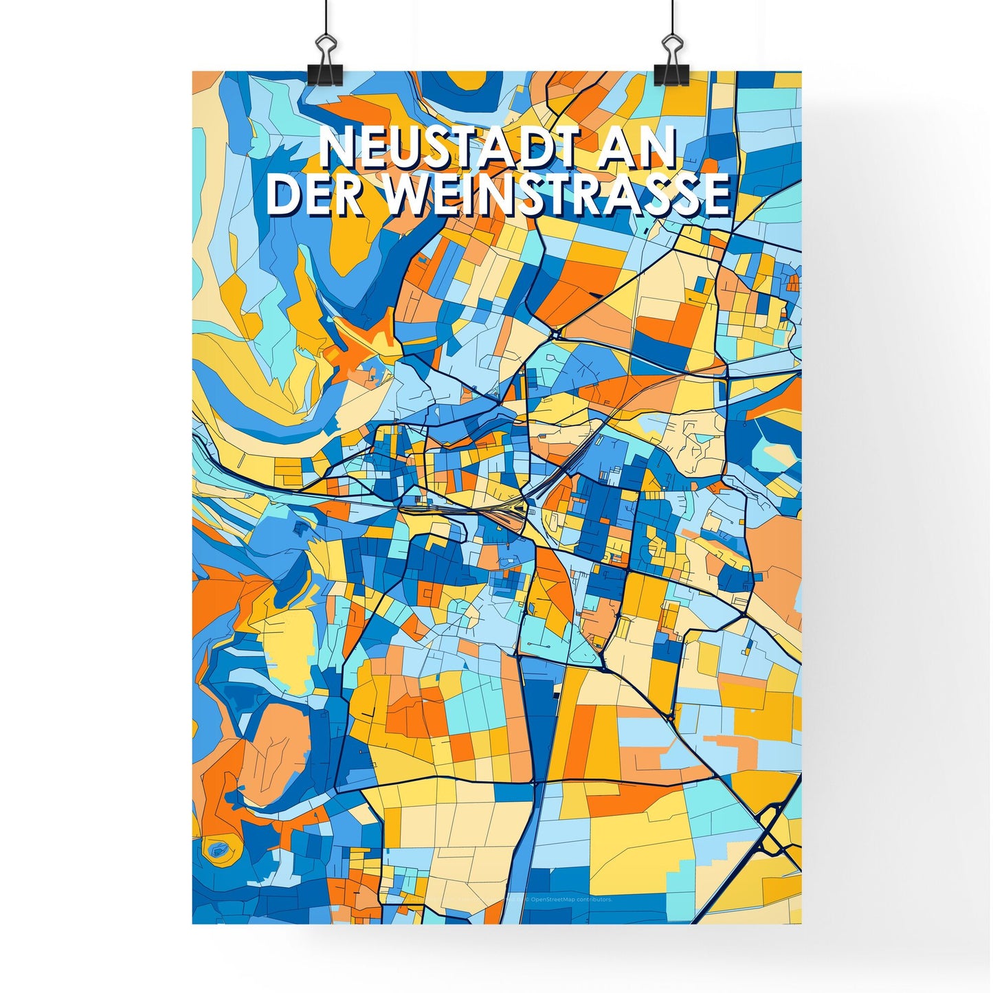 NEUSTADT AN DER WEINSTRASSE GERMANY Vibrant Colorful Art Map Poster Blue Orange